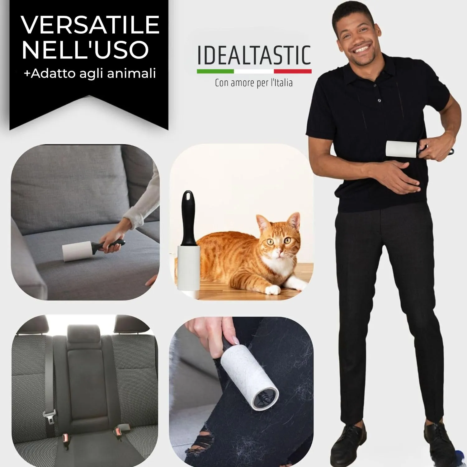 IDEALTASTIC® Rullo Leva Peli Animali & Abbigliamento | Pacchetto Vantaggioso con 2 Manici & 5x100 Fogli | Raccogli Rullo Peli Animali Extra Appiccicoso (Pacchetto Vantaggioso (2 Manici & 5x100 Fogli)) - immagine 7