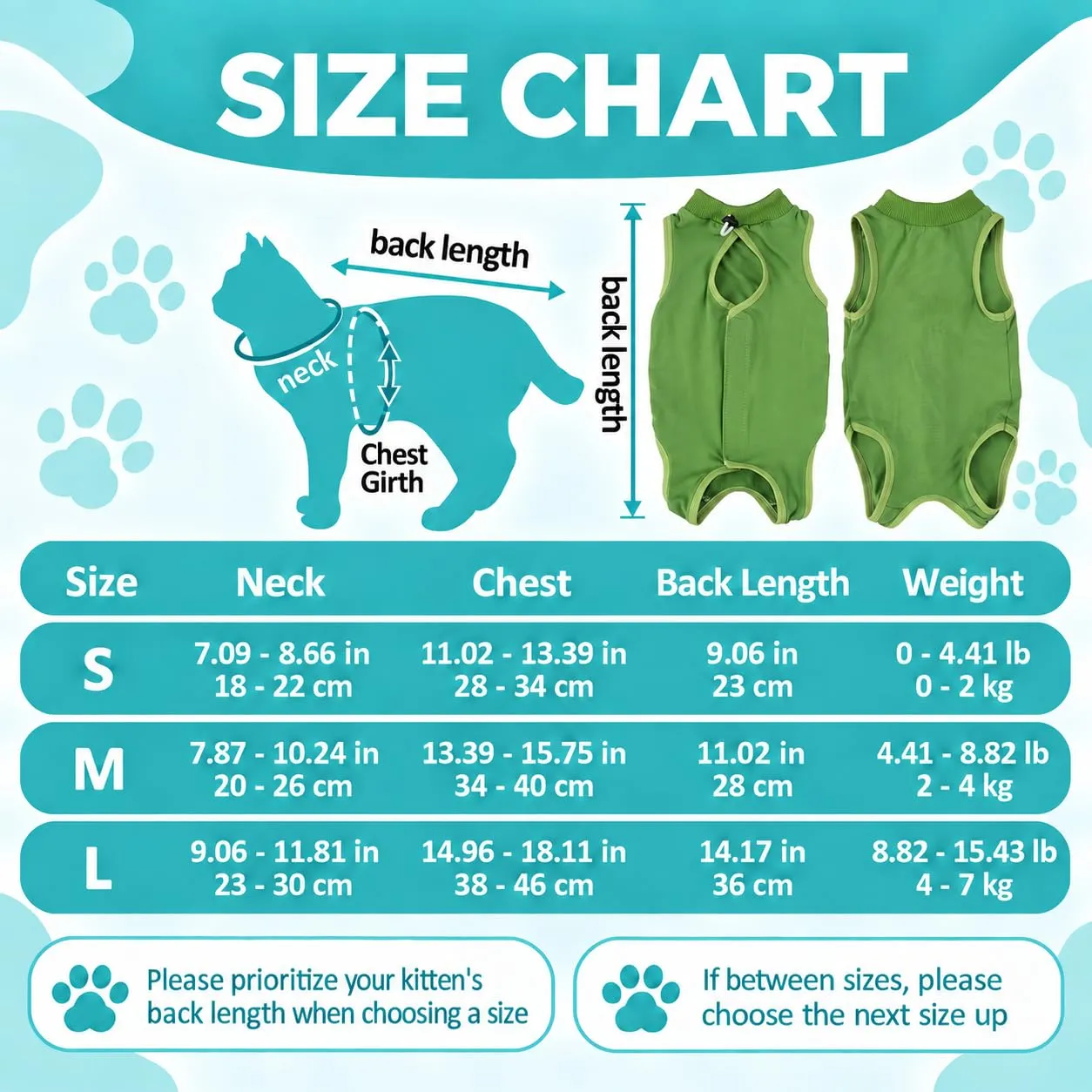 Avont Tuta da Recupero per Gatti, Body Gatto Post Operatorio Sterilizzazione, Cat Recovery Suit, Vestito Gatto per Impedire Leccare Ferita Addominale Dopo l'intervento Chirurgico –Verde(L) - immagine 2