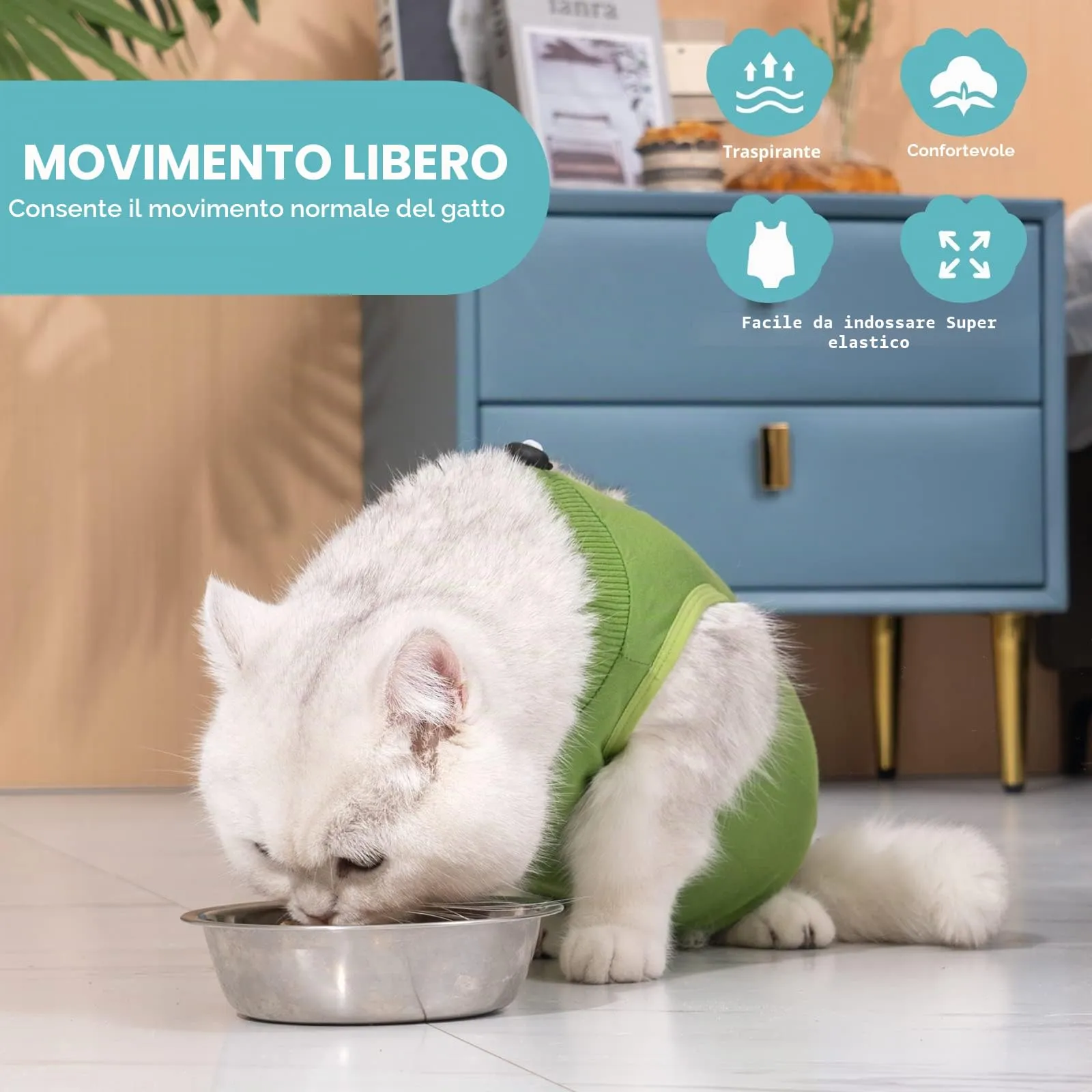 Avont Tuta da Recupero per Gatti, Body Gatto Post Operatorio Sterilizzazione, Cat Recovery Suit, Vestito Gatto per Impedire Leccare Ferita Addominale Dopo l'intervento Chirurgico –Verde(L) - immagine 3