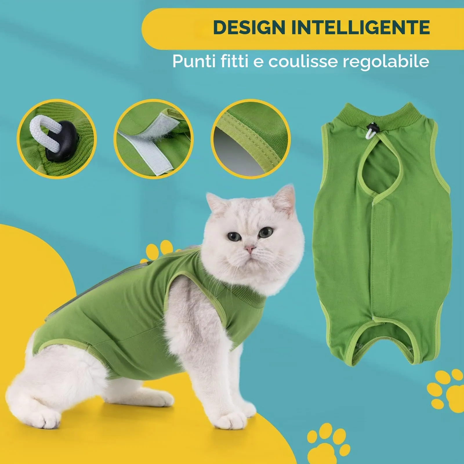 Avont Tuta da Recupero per Gatti, Body Gatto Post Operatorio Sterilizzazione, Cat Recovery Suit, Vestito Gatto per Impedire Leccare Ferita Addominale Dopo l'intervento Chirurgico –Verde(L) - immagine 6
