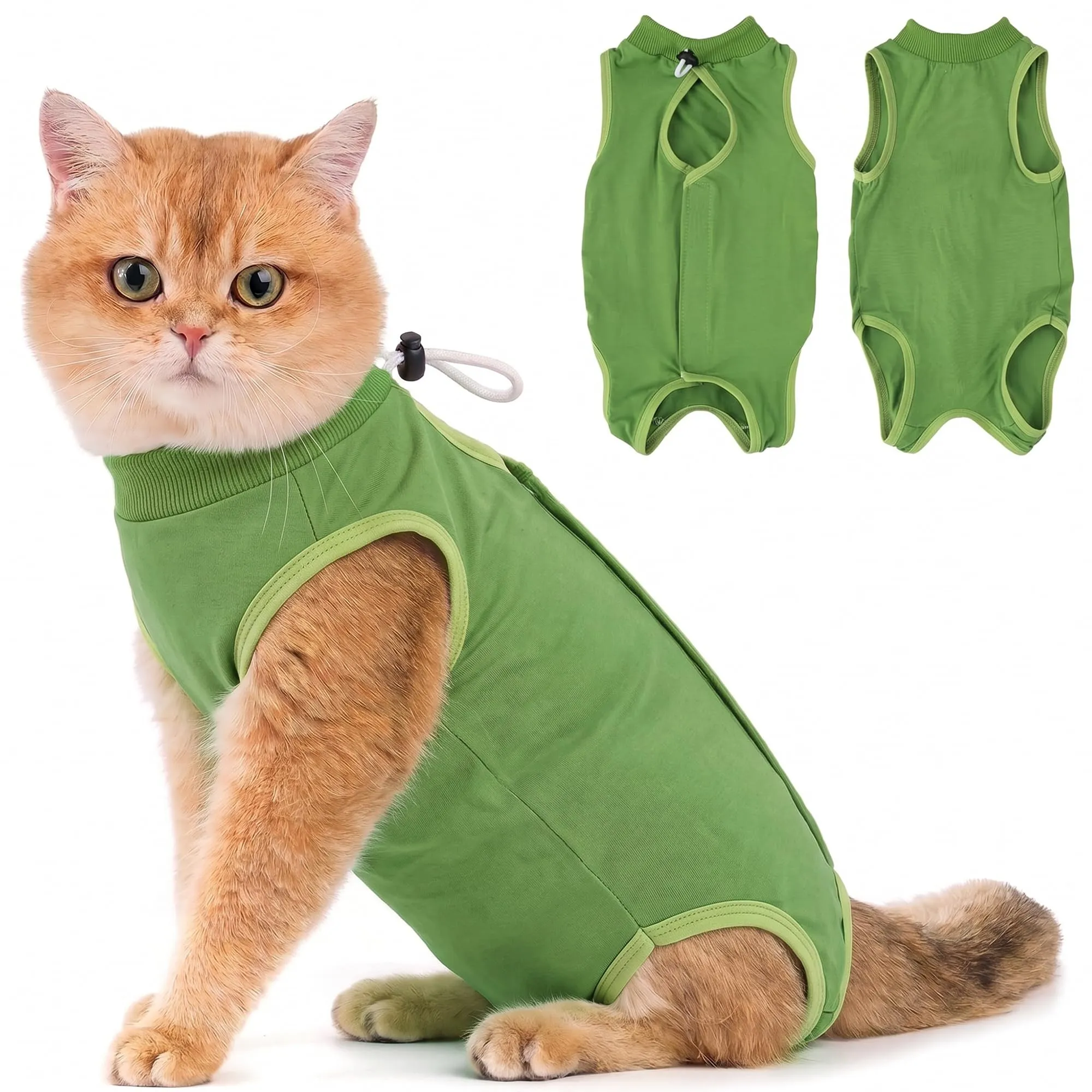 Avont Tuta da Recupero per Gatti, Body Gatto Post Operatorio Sterilizzazione, Cat Recovery Suit, Vestito Gatto per Impedire Leccare Ferita Addominale Dopo l'intervento Chirurgico –Verde(S) - immagine 1