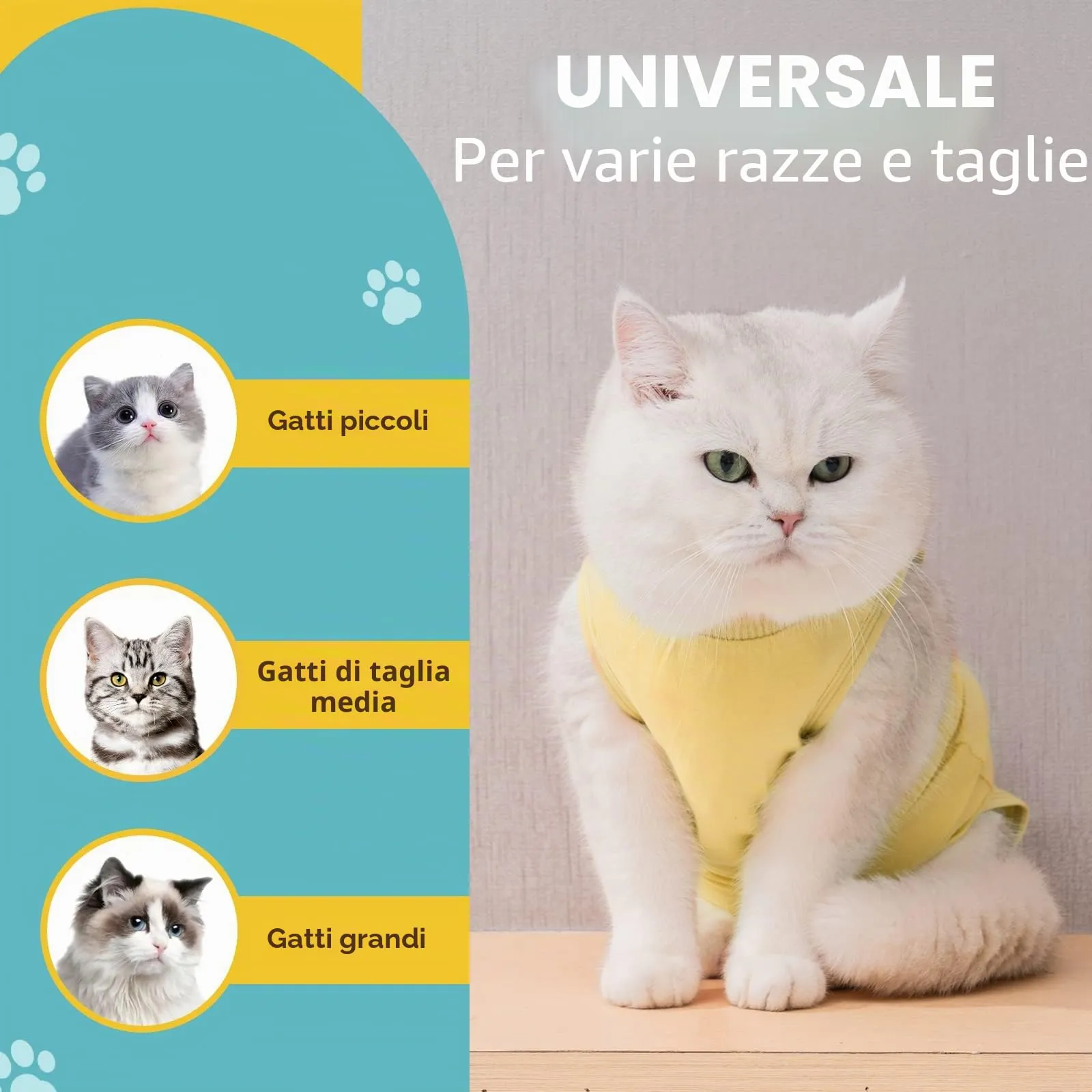 Avont Tuta da Recupero per Gatti, Body Gatto Post Operatorio Sterilizzazione, Cat Recovery Suit, Vestito Gatto per Impedire Leccare Ferita Addominale Dopo l'intervento Chirurgico –Giallo(L) - immagine 6