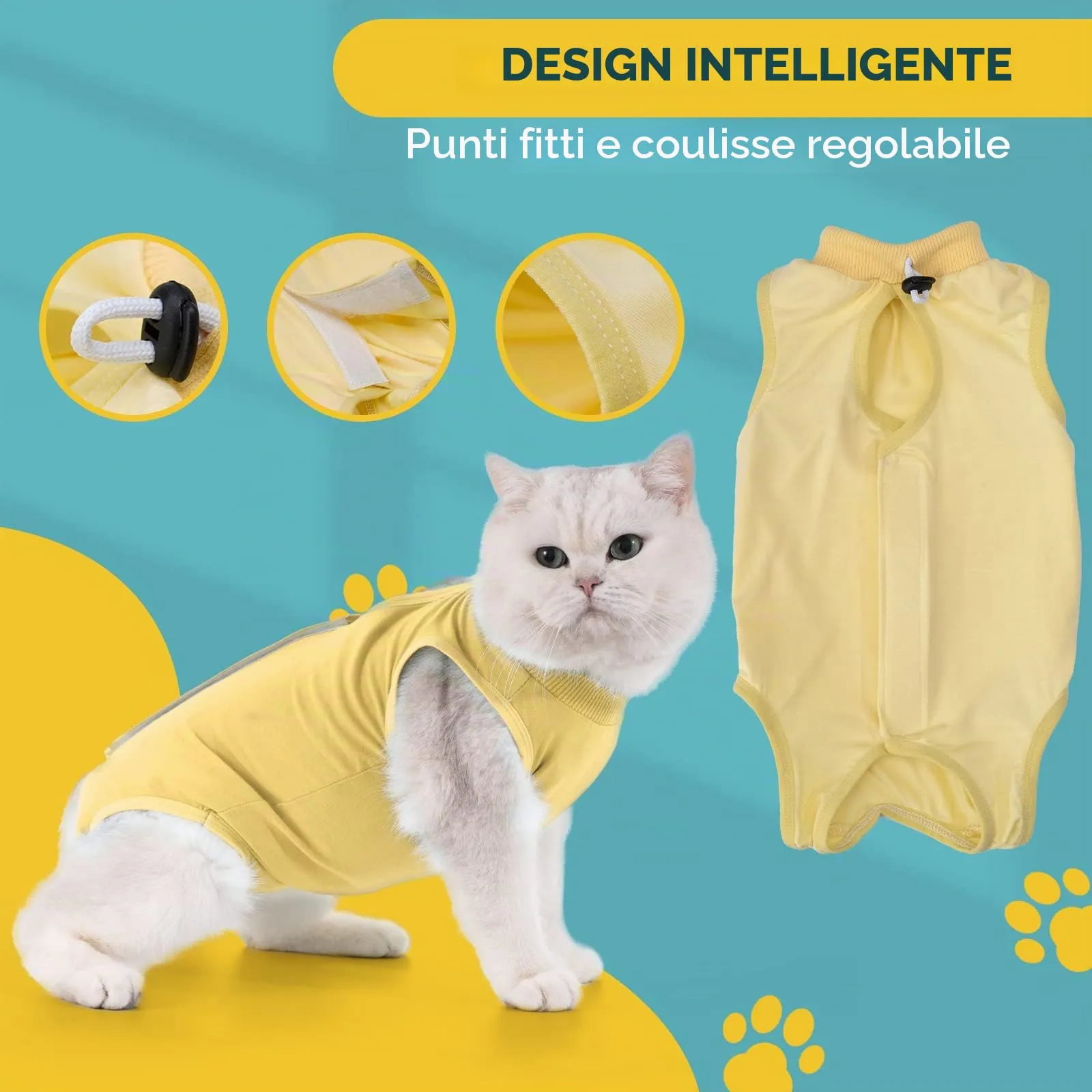 Avont Tuta da Recupero per Gatti, Body Gatto Post Operatorio Sterilizzazione, Cat Recovery Suit, Vestito Gatto per Impedire Leccare Ferita Addominale Dopo l'intervento Chirurgico –Giallo(S) - immagine 6