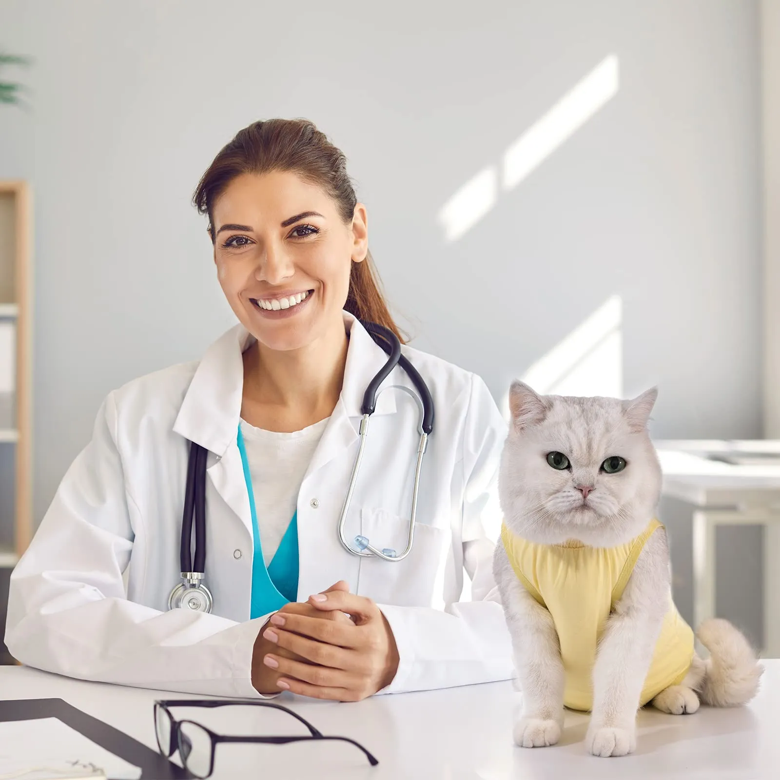 Avont Tuta da Recupero per Gatti, Body Gatto Post Operatorio Sterilizzazione, Cat Recovery Suit, Vestito Gatto per Impedire Leccare Ferita Addominale Dopo l'intervento Chirurgico –Giallo(S) - immagine 8
