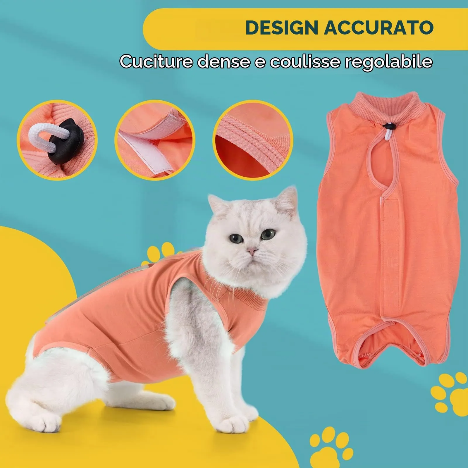 Avont Tuta da Recupero per Gatti, Body Gatto Post Operatorio Sterilizzazione, Cat Recovery Suit, Vestito Gatto per Impedire Leccare Ferita Addominale Dopo l'intervento Chirurgico –Corallo(M) - immagine 6