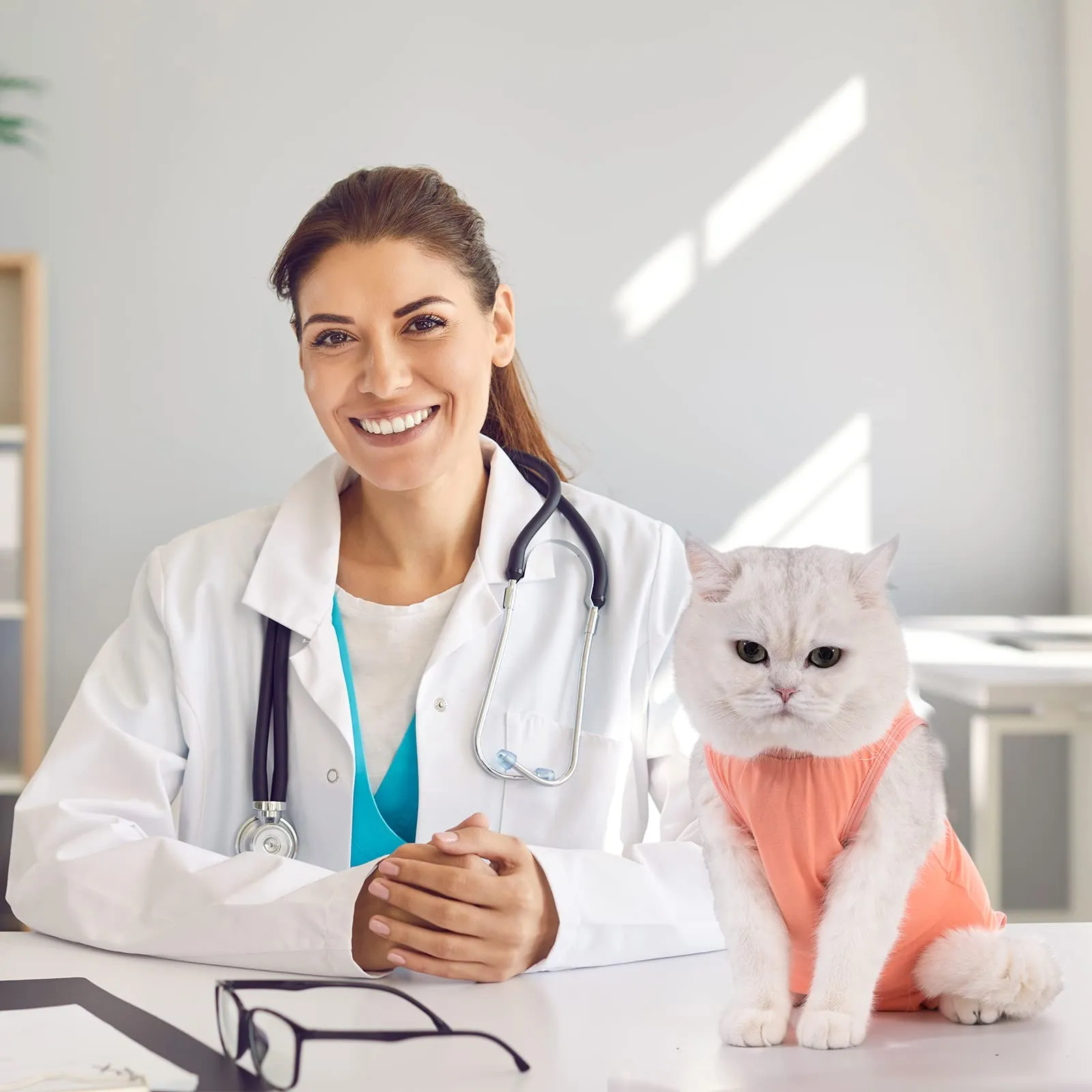 Avont Tuta da Recupero per Gatti, Body Gatto Post Operatorio Sterilizzazione, Cat Recovery Suit, Vestito Gatto per Impedire Leccare Ferita Addominale Dopo l'intervento Chirurgico –Corallo(M) - immagine 8