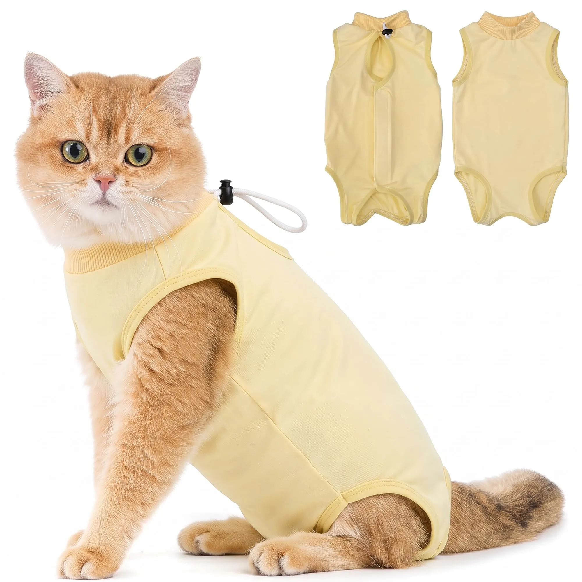 Avont Tuta da Recupero per Gatti, Body Gatto Post Operatorio Sterilizzazione, Cat Recovery Suit, Vestito Gatto per Impedire Leccare Ferita Addominale Dopo l'intervento Chirurgico –Giallo(M) - immagine 1