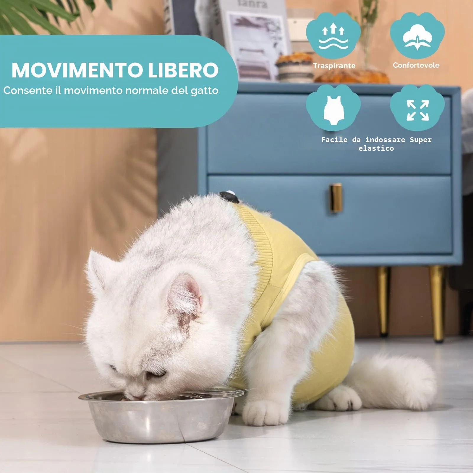 Avont Tuta da Recupero per Gatti, Body Gatto Post Operatorio Sterilizzazione, Cat Recovery Suit, Vestito Gatto per Impedire Leccare Ferita Addominale Dopo l'intervento Chirurgico –Giallo(M) - immagine 3