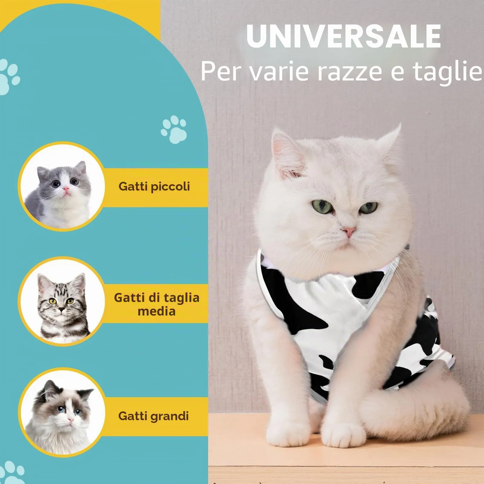 Avont Tuta per il recupero del gatto, tuta per gatti dopo l'intervento chirurgico, alternativa a cono della vergogna, per gatti femmina, protezione post-operatoria o malattie della pelle, mucca (L) - immagine 5