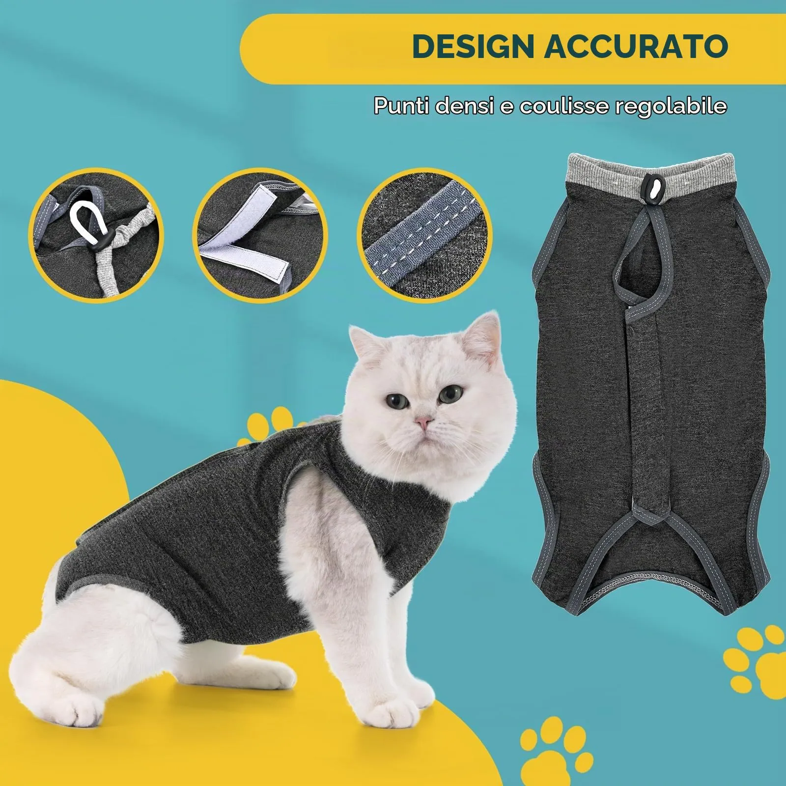 Avont Tuta da Recupero per Gatti Tutina per Gatti dopo l'Intervento con Cono della Vergogna Tuta Chirurgica Alternativa per Gatti Femminili, Post-chirurgia o Malattie della Pelle–Grigio Scuro(S) - immagine 6