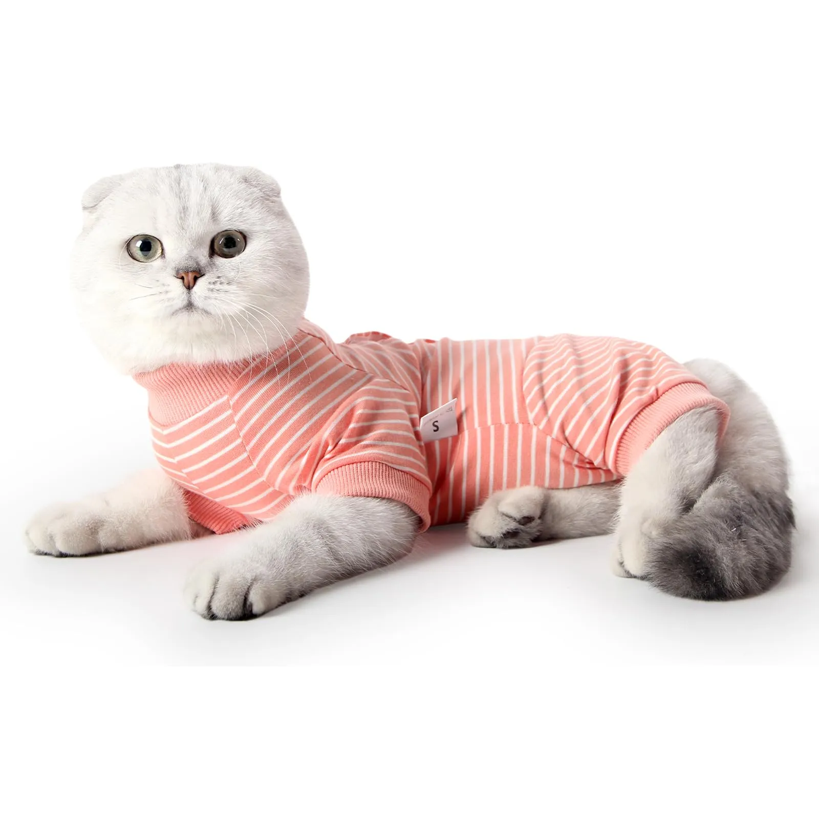 LIANZIMAU Body Gatto Post Operatorio Tuta Recupero Medica per Gatto Tute a Maniche Lunghe Prevenire Lo spargimento Abbigliamento,L (Confezione da 1),Arancio a Righe - immagine 2
