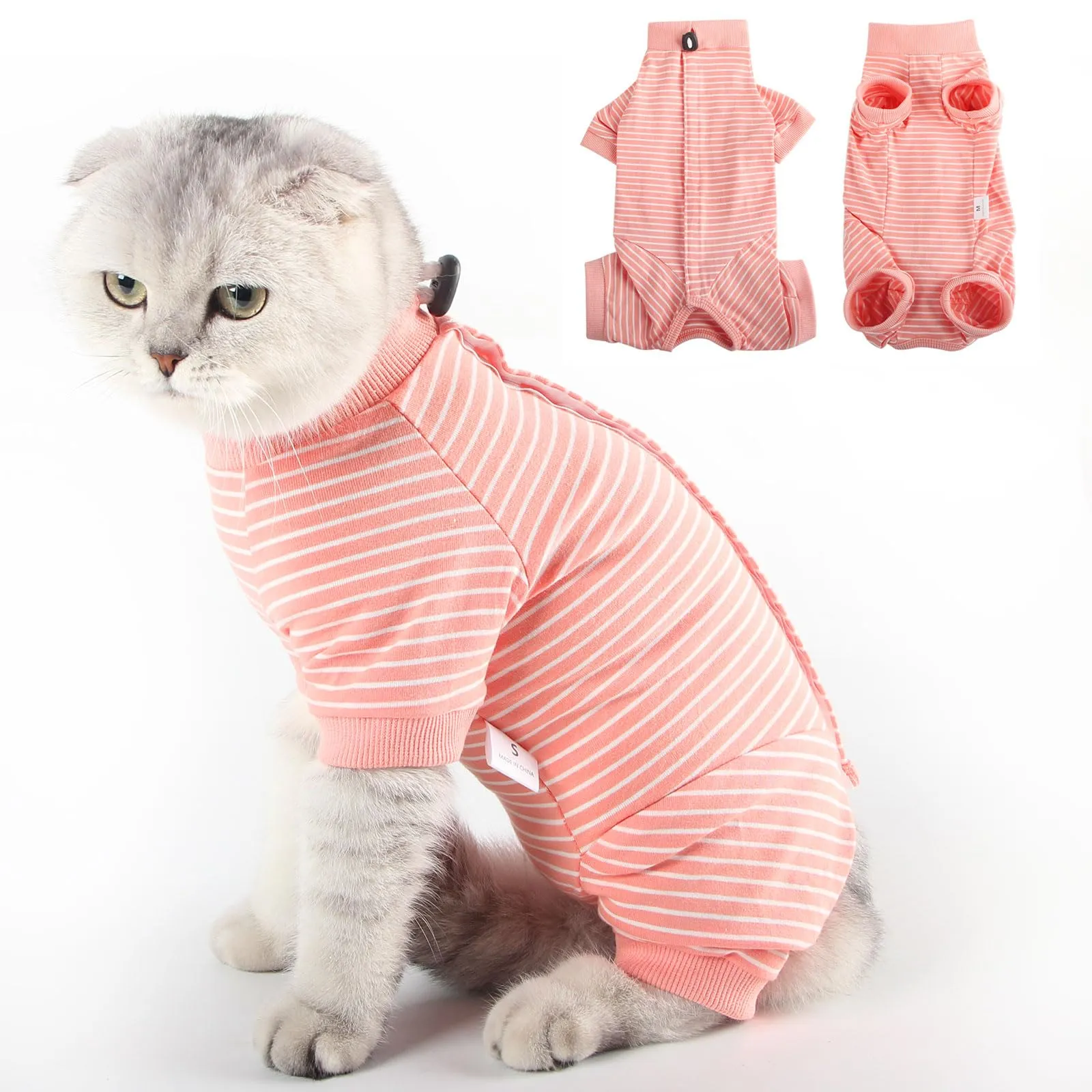 LIANZIMAU Body Gatto Post Operatorio Tuta Recupero Medica per Gatto Tute a Maniche Lunghe Prevenire Lo spargimento Abbigliamento,S (Confezione da 1),Arancio a Righe - immagine 1
