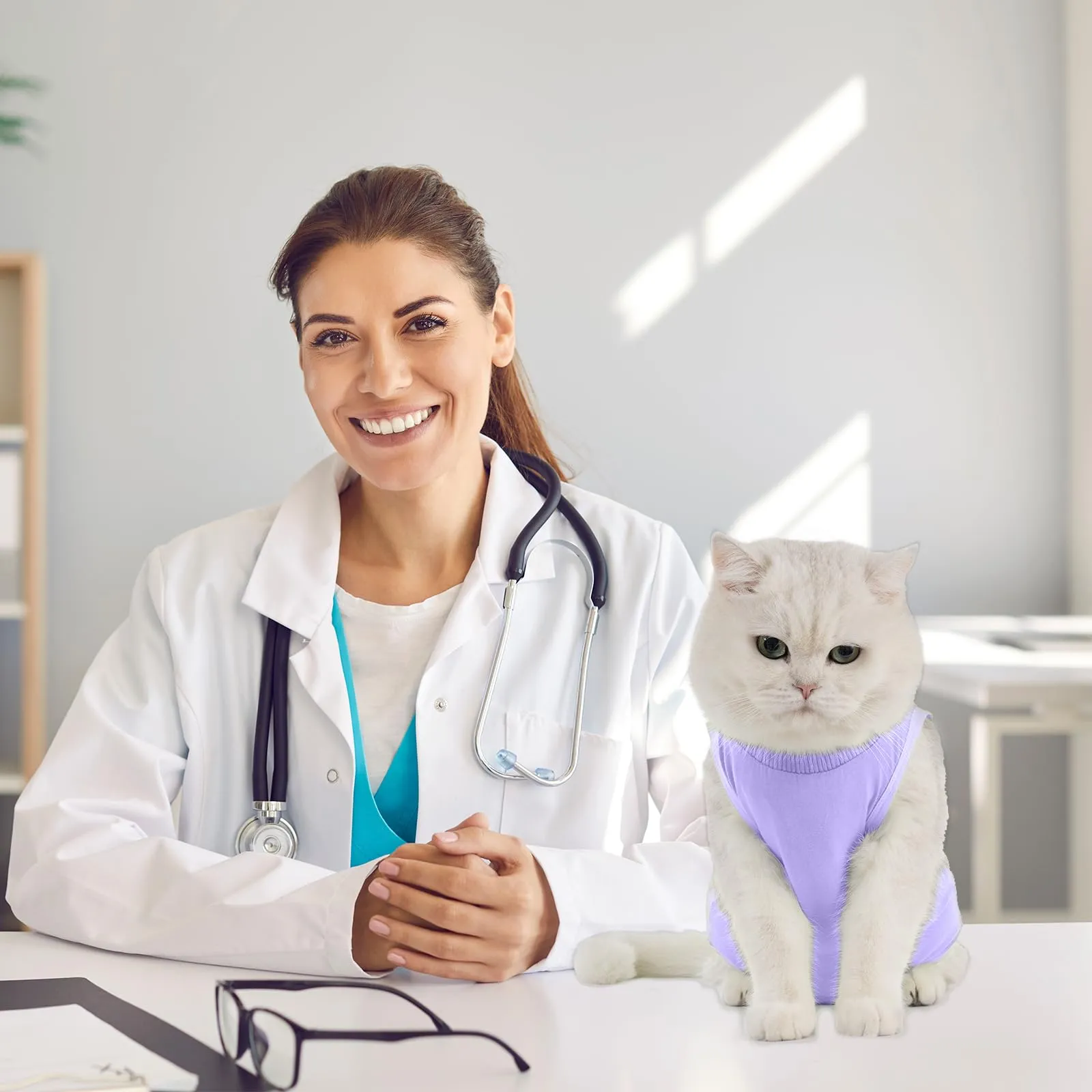Avont Tuta da Recupero per Gatti, Body Gatto Post Operatorio Sterilizzazione, Cat Recovery Suit, Vestito Gatto per Impedire Leccare Ferita Addominale Dopo l'intervento Chirurgico –Lavanda(L) - immagine 8