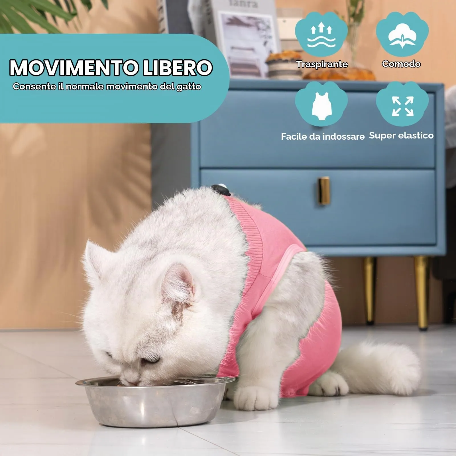 Avont Tuta da Recupero per Gatti, Body Gatto Post Operatorio Sterilizzazione, Cat Recovery Suit, Vestito Gatto per Impedire Leccare Ferita Addominale Dopo l'intervento Chirurgico –Rosa(S) - immagine 4