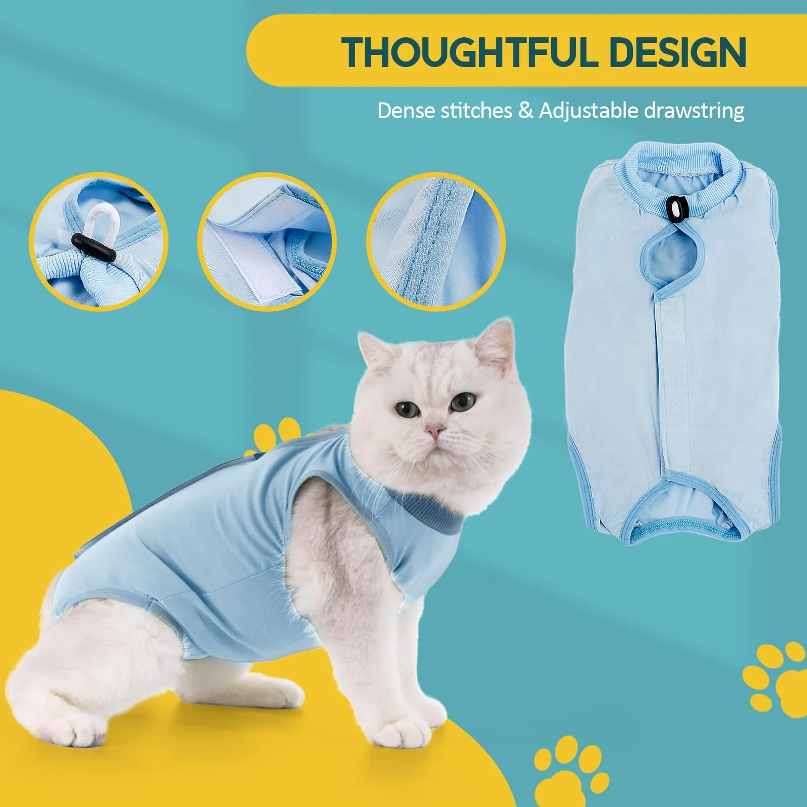 Avont Tuta da Recupero per Gatti, Body Gatto Post Operatorio Sterilizzazione, Cat Recovery Suit, Vestito Gatto per Impedire Leccare Ferita Addominale Dopo l'intervento Chirurgico –Blu(S) - immagine 6