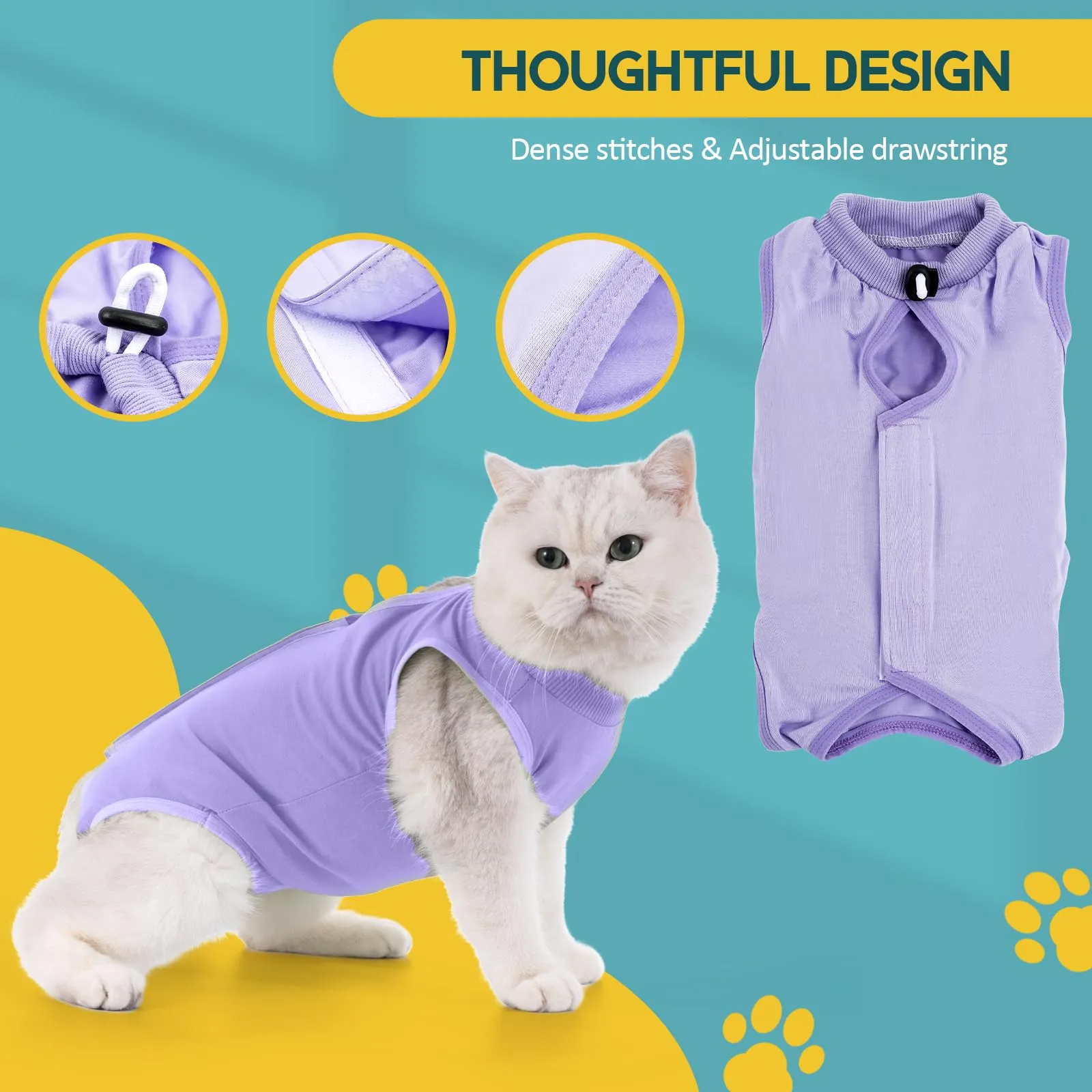 Avont Tuta da Recupero per Gatti, Body Gatto Post Operatorio Sterilizzazione, Cat Recovery Suit, Vestito Gatto per Impedire Leccare Ferita Addominale Dopo l'intervento Chirurgico –Lavanda(S) - immagine 6
