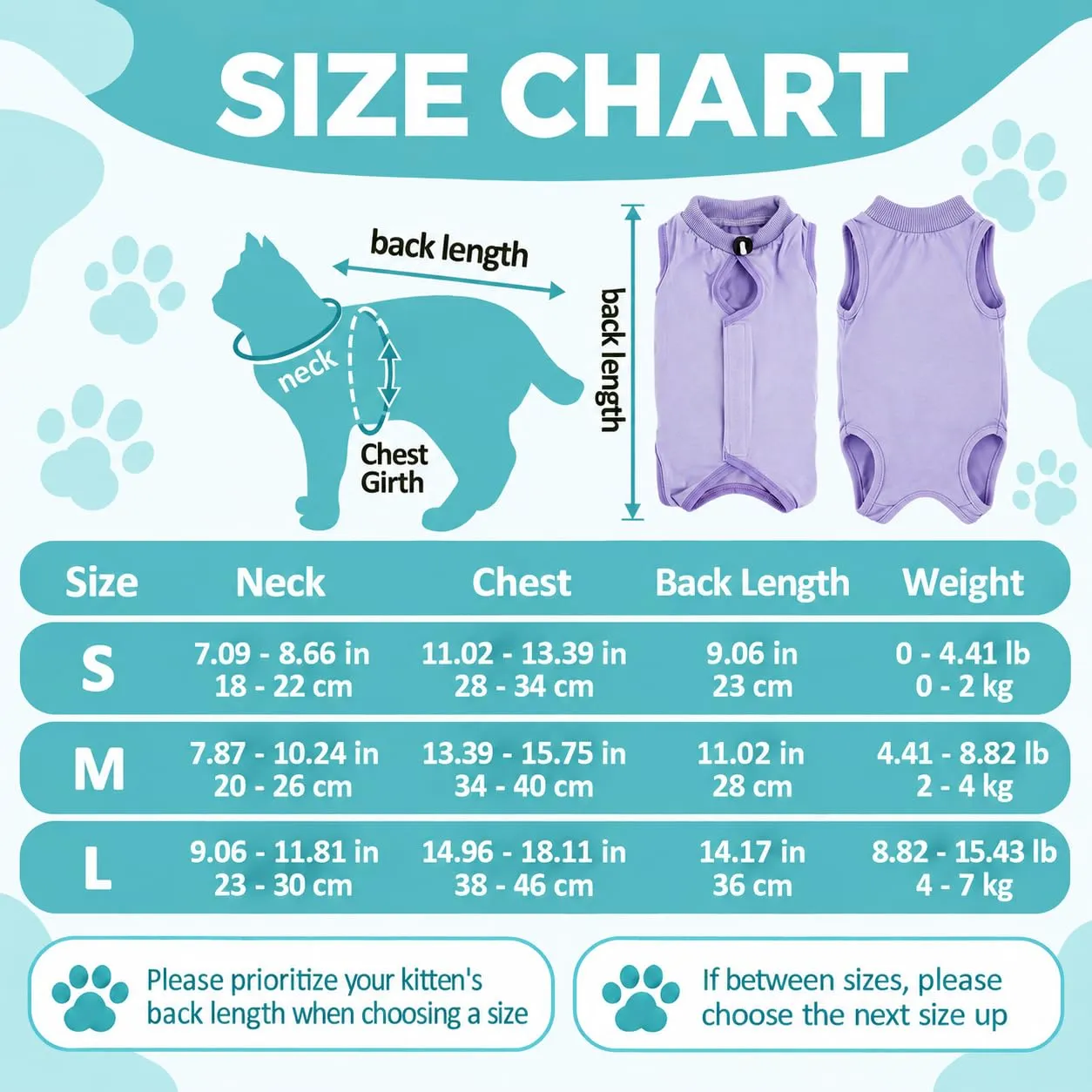 Avont Tuta da Recupero per Gatti, Body Gatto Post Operatorio Sterilizzazione, Cat Recovery Suit, Vestito Gatto per Impedire Leccare Ferita Addominale Dopo l'intervento Chirurgico –Lavanda(M) - immagine 2