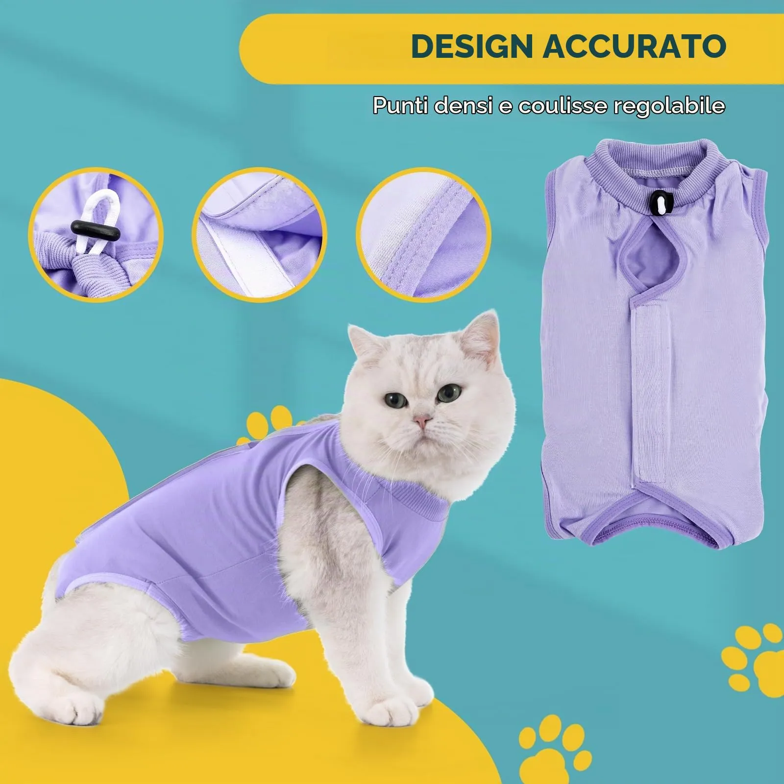 Avont Tuta da Recupero per Gatti, Body Gatto Post Operatorio Sterilizzazione, Cat Recovery Suit, Vestito Gatto per Impedire Leccare Ferita Addominale Dopo l'intervento Chirurgico –Lavanda(M) - immagine 6