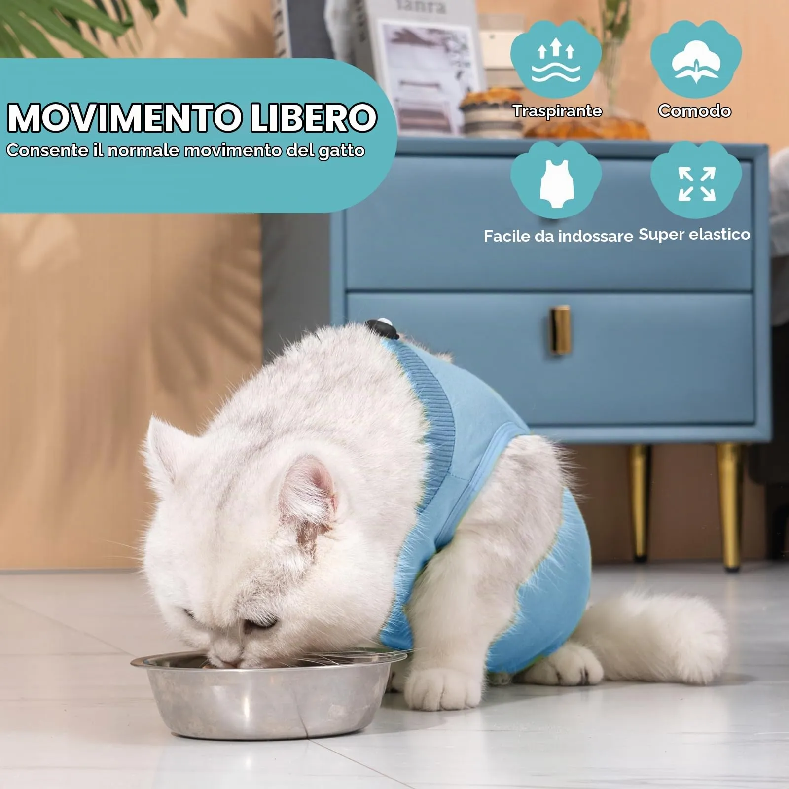 Avont Tuta da Recupero per Gatti, Body Gatto Post Operatorio Sterilizzazione, Cat Recovery Suit, Vestito Gatto per Impedire Leccare Ferita Addominale Dopo l'intervento Chirurgico –Blu(M) - immagine 3