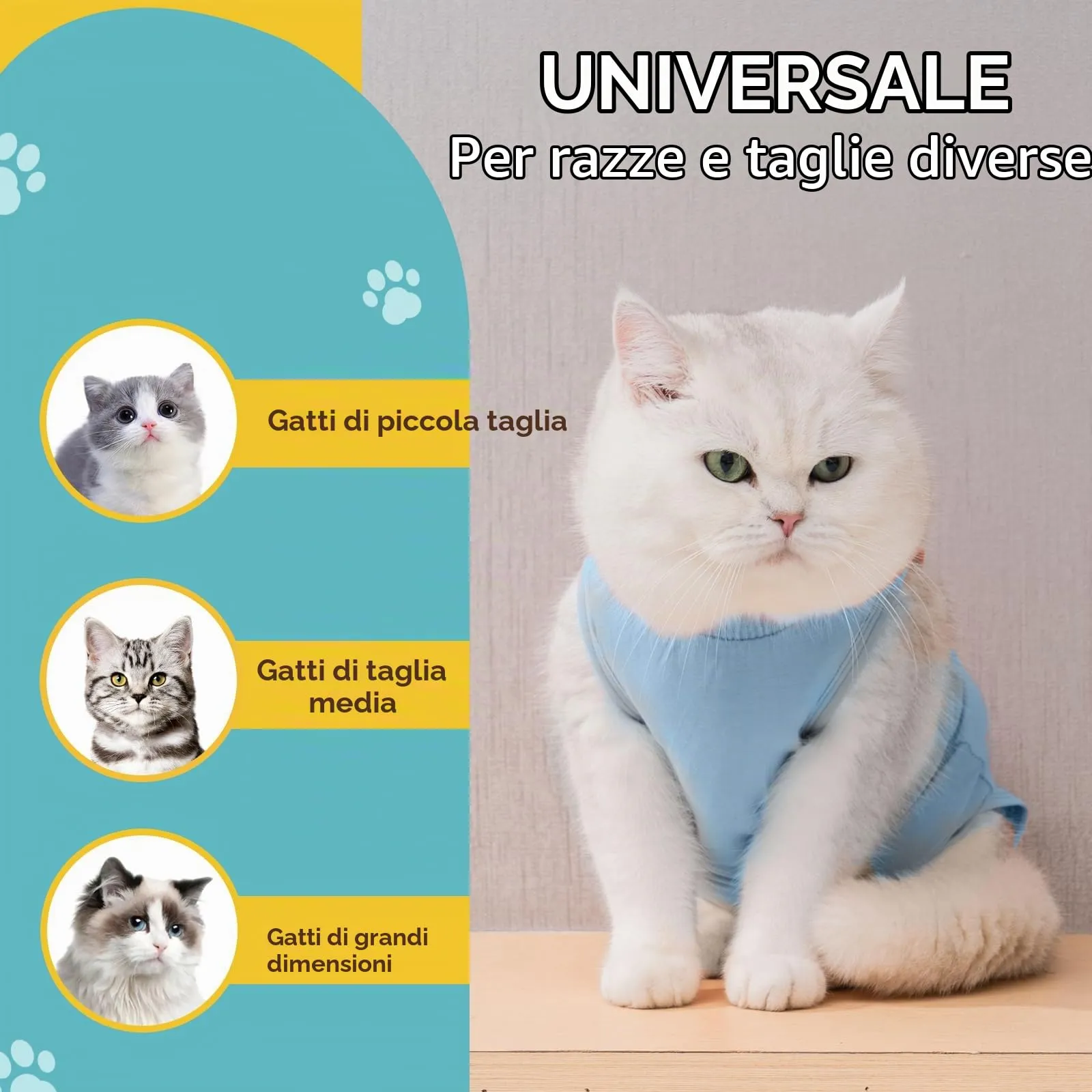 Avont Tuta da Recupero per Gatti, Body Gatto Post Operatorio Sterilizzazione, Cat Recovery Suit, Vestito Gatto per Impedire Leccare Ferita Addominale Dopo l'intervento Chirurgico –Blu(M) - immagine 5