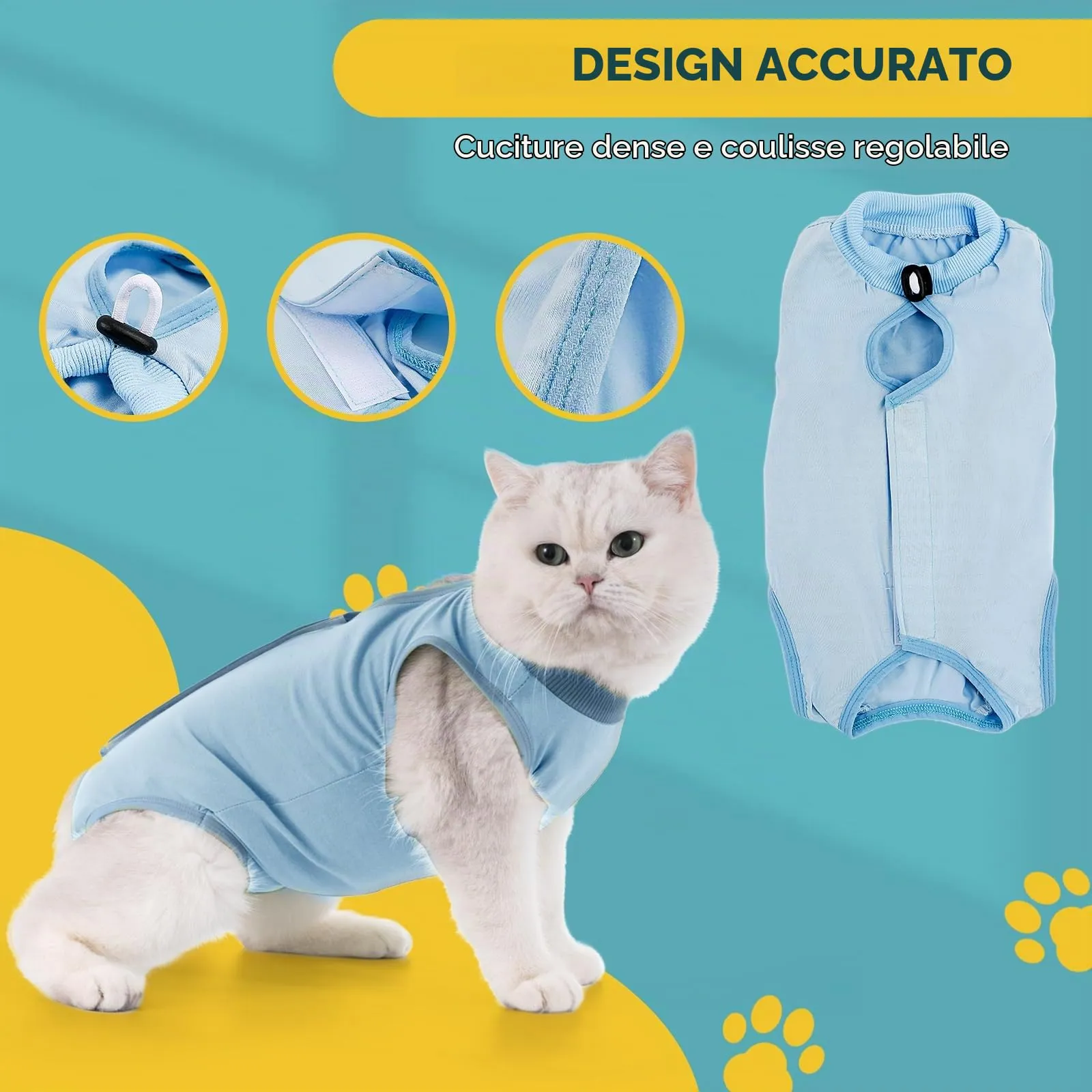 Avont Tuta da Recupero per Gatti, Body Gatto Post Operatorio Sterilizzazione, Cat Recovery Suit, Vestito Gatto per Impedire Leccare Ferita Addominale Dopo l'intervento Chirurgico –Blu(M) - immagine 6