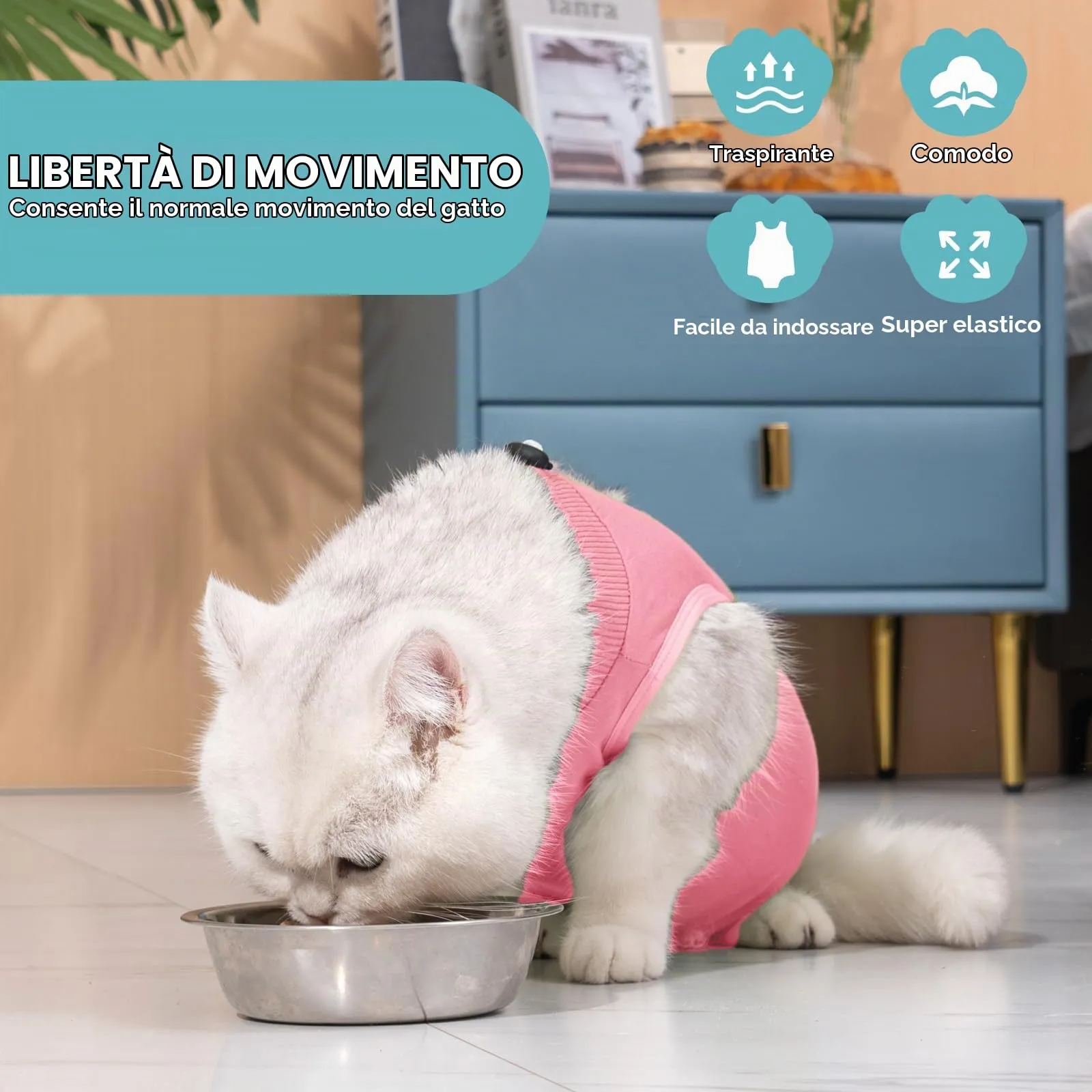 Avont Tuta da Recupero per Gatti, Body Gatto Post Operatorio Sterilizzazione, Cat Recovery Suit, Vestito Gatto per Impedire Leccare Ferita Addominale Dopo l'intervento Chirurgico –Rosa(M) - immagine 3