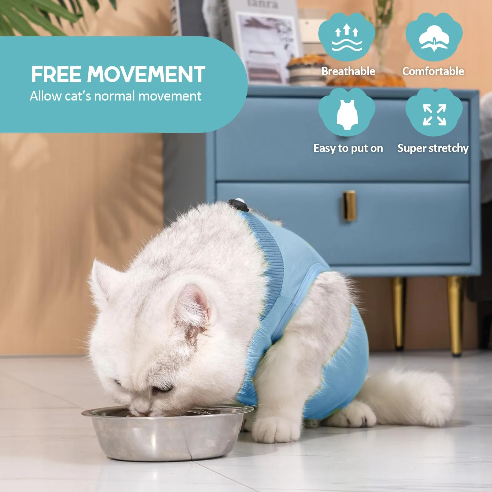 Avont Tuta da Recupero per Gatti, Body Gatto Post Operatorio Sterilizzazione, Cat Recovery Suit, Vestito Gatto per Impedire Leccare Ferita Addominale Dopo l'intervento Chirurgico –Blu(L) - immagine 3