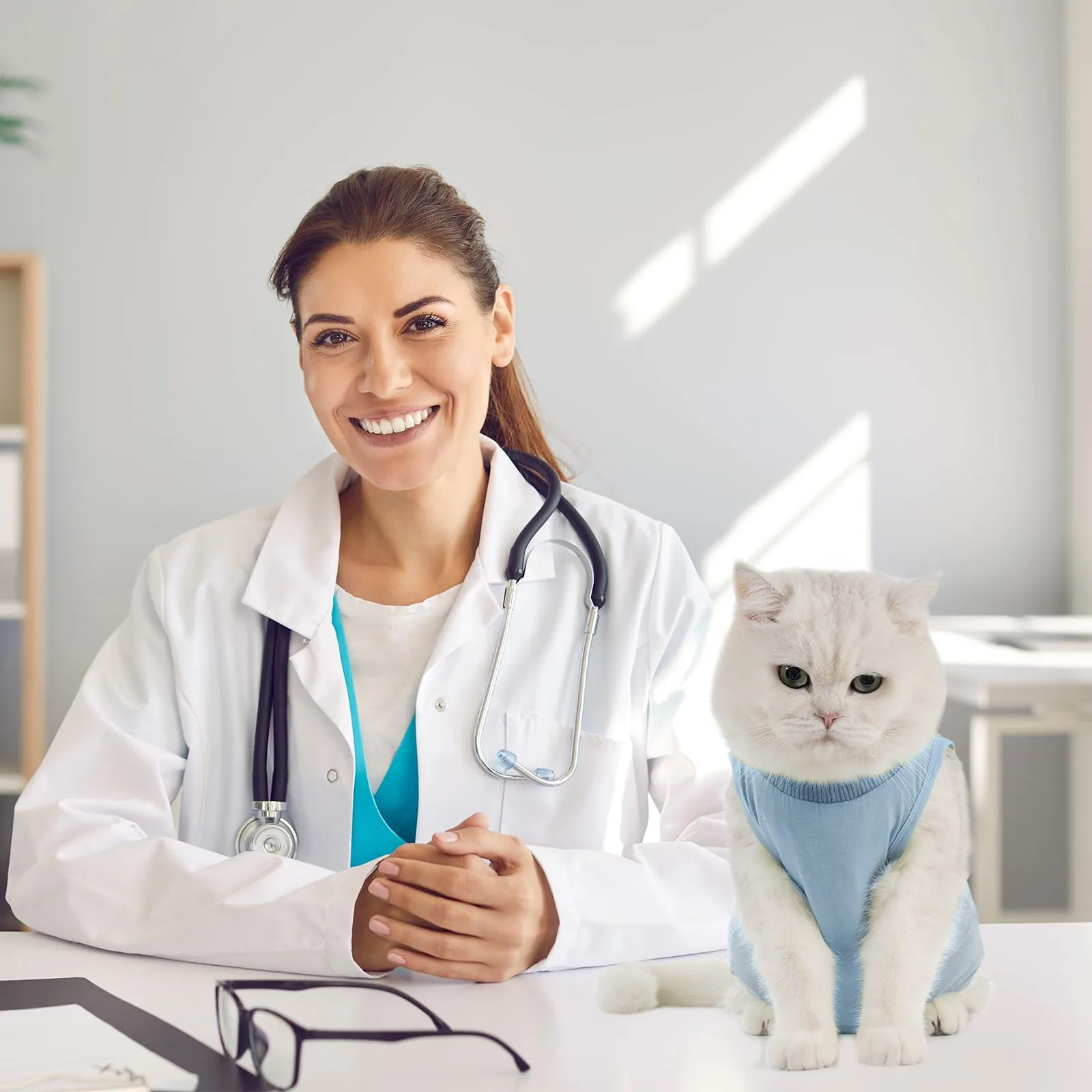 Avont Tuta da Recupero per Gatti, Body Gatto Post Operatorio Sterilizzazione, Cat Recovery Suit, Vestito Gatto per Impedire Leccare Ferita Addominale Dopo l'intervento Chirurgico –Blu(L) - immagine 7