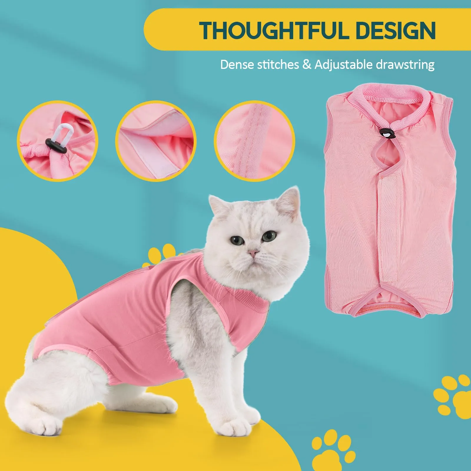 Avont Tuta da Recupero per Gatti, Body Gatto Post Operatorio Sterilizzazione, Cat Recovery Suit, Vestito Gatto per Impedire Leccare Ferita Addominale Dopo l'intervento Chirurgico –Rosa(L) - immagine 4