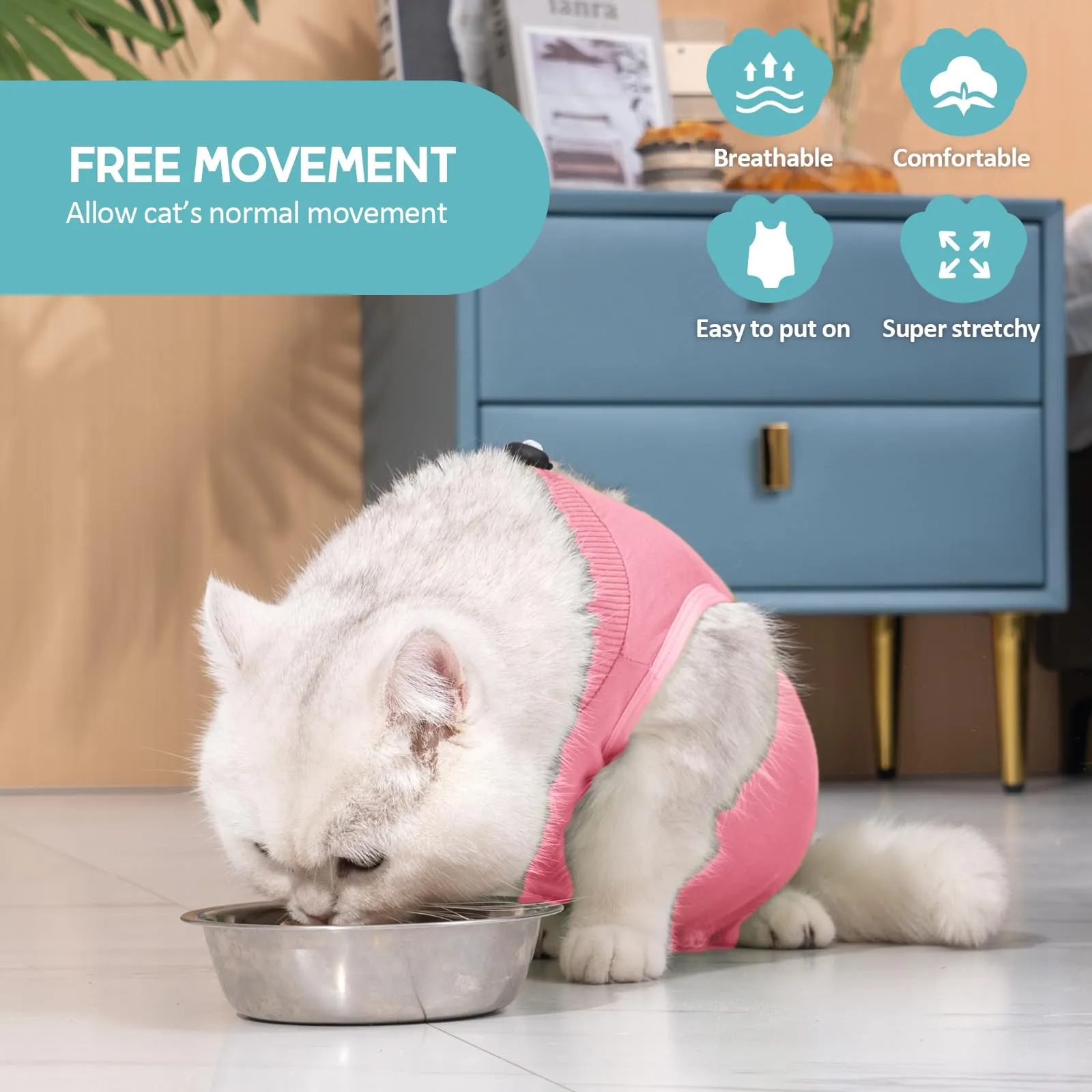 Avont Tuta da Recupero per Gatti, Body Gatto Post Operatorio Sterilizzazione, Cat Recovery Suit, Vestito Gatto per Impedire Leccare Ferita Addominale Dopo l'intervento Chirurgico –Rosa(L) - immagine 5