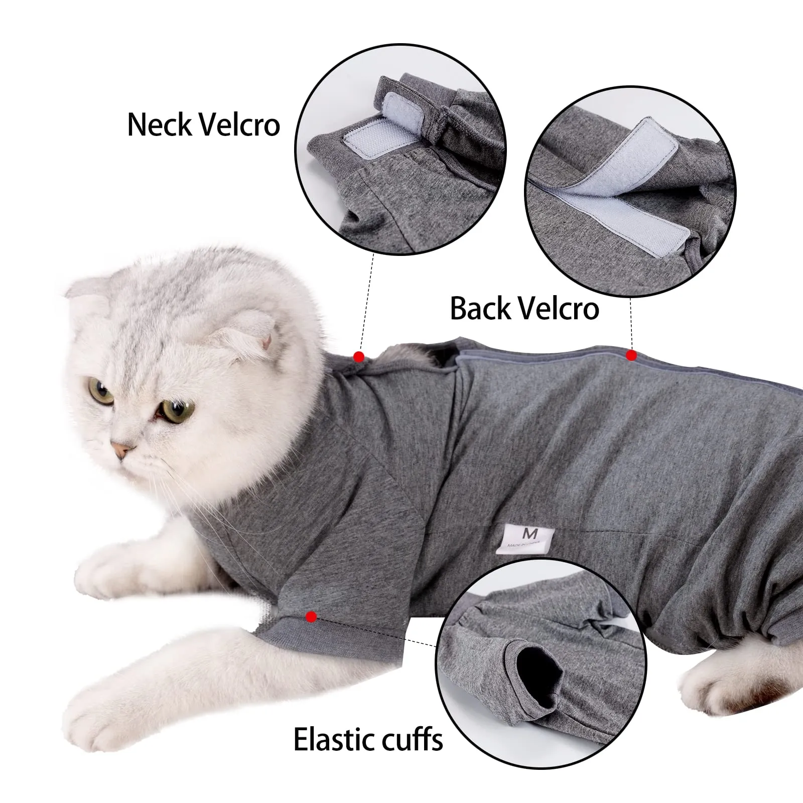 LIANZIMAU Body Gatto Post Operatorio Tuta Recupero Medica per Gatto Tute a Maniche Lunghe Prevenire Lo spargimento Abbigliamento (grigio,L) - immagine 4