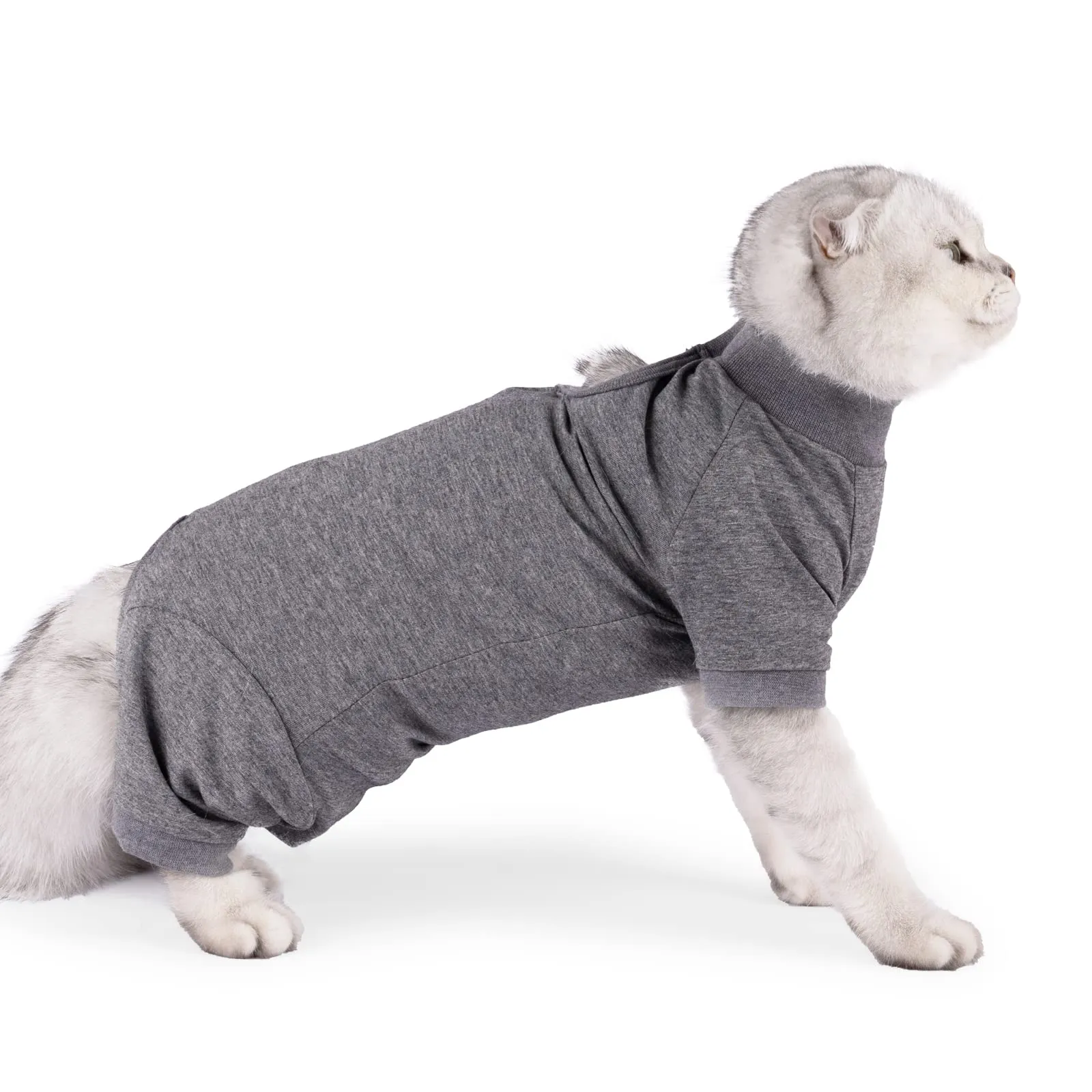 LIANZIMAU Body Gatto Post Operatorio Tuta Recupero Medica per Gatto Tute a Maniche Lunghe Prevenire Lo spargimento Abbigliamento (grigio,L) - immagine 7