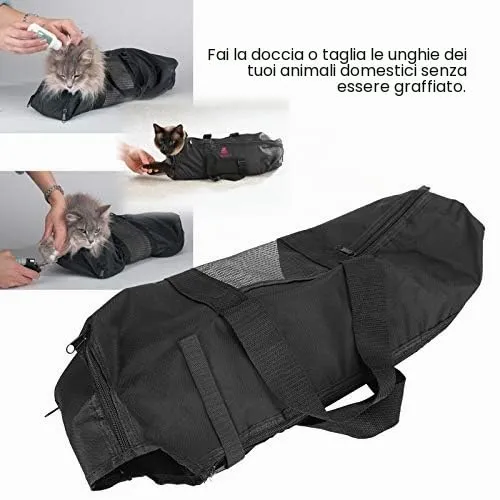 Ghzste Borsa per artiglio Nail Trimming Cat Grooming Bagno Restraint Bag No Scratch Pet Cat Lavaggio Doccia Bagno Bag - immagine 2
