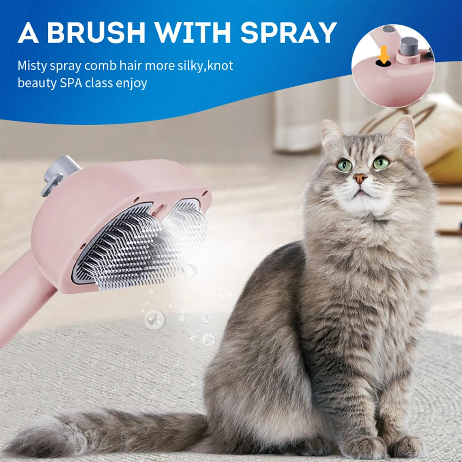 Steamy Cat Brush, 3 in 1 Spazzola a Vapore Per Gatti e Cani, Spazzola Elettrica per Pettine Massaggiante per Animali Domestici per massaggio,cura e depilazione - immagine 2
