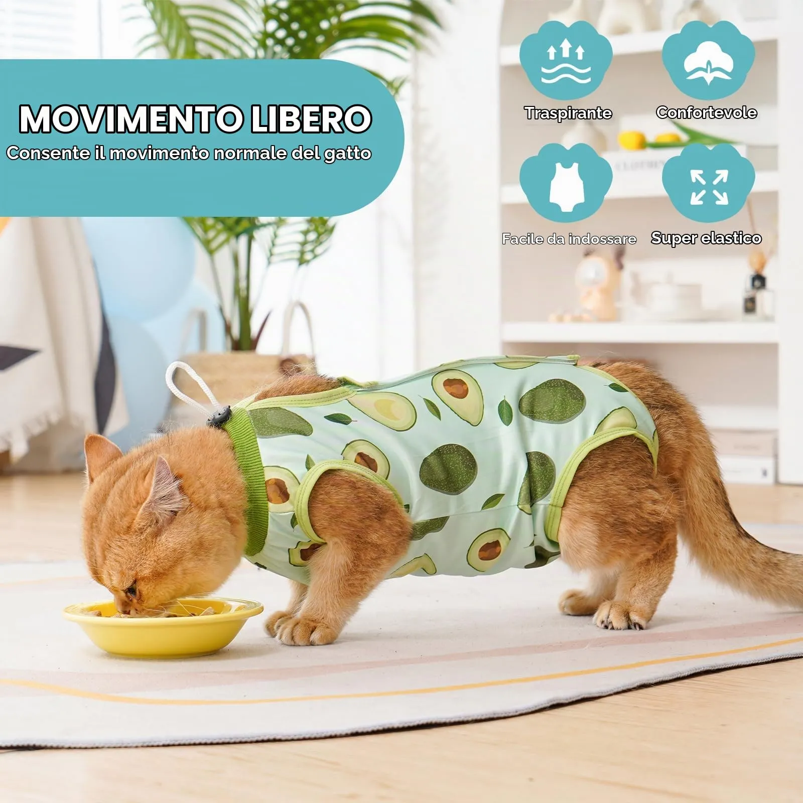 Avont Body Post Operatorio Gatto, Tutina Gatto Post Operatori Sterilizzazione, Cat Recovery Suit per Impedire Leccare Ferita Addominale Dopo l'intervento Chirurgico -Avocado(MX) - immagine 4