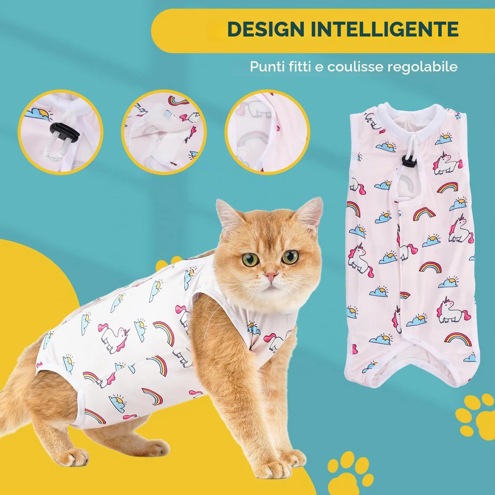 Avont Body Post Operatorio Gatto, Tutina Gatto Post Operatori Sterilizzazione, Cat Recovery Suit per Impedire Leccare Ferita Addominale Dopo l'intervento Chirurgico -Unicorno(M) - immagine 7