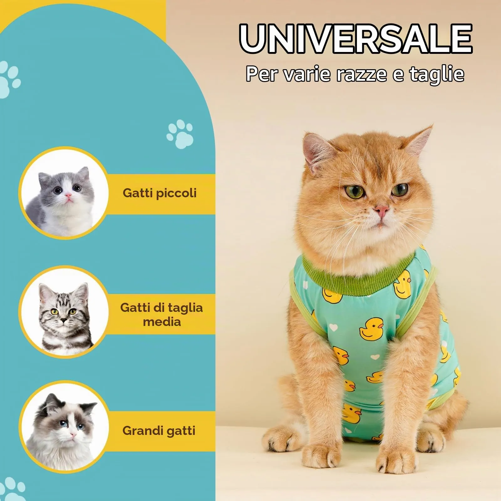 Avont Body Post Operatorio Gatto, Tutina Gatto Post Operatori Sterilizzazione, Cat Recovery Suit per Impedire Leccare Ferita Addominale Dopo l'intervento Chirurgico -Anatra(S) - immagine 5