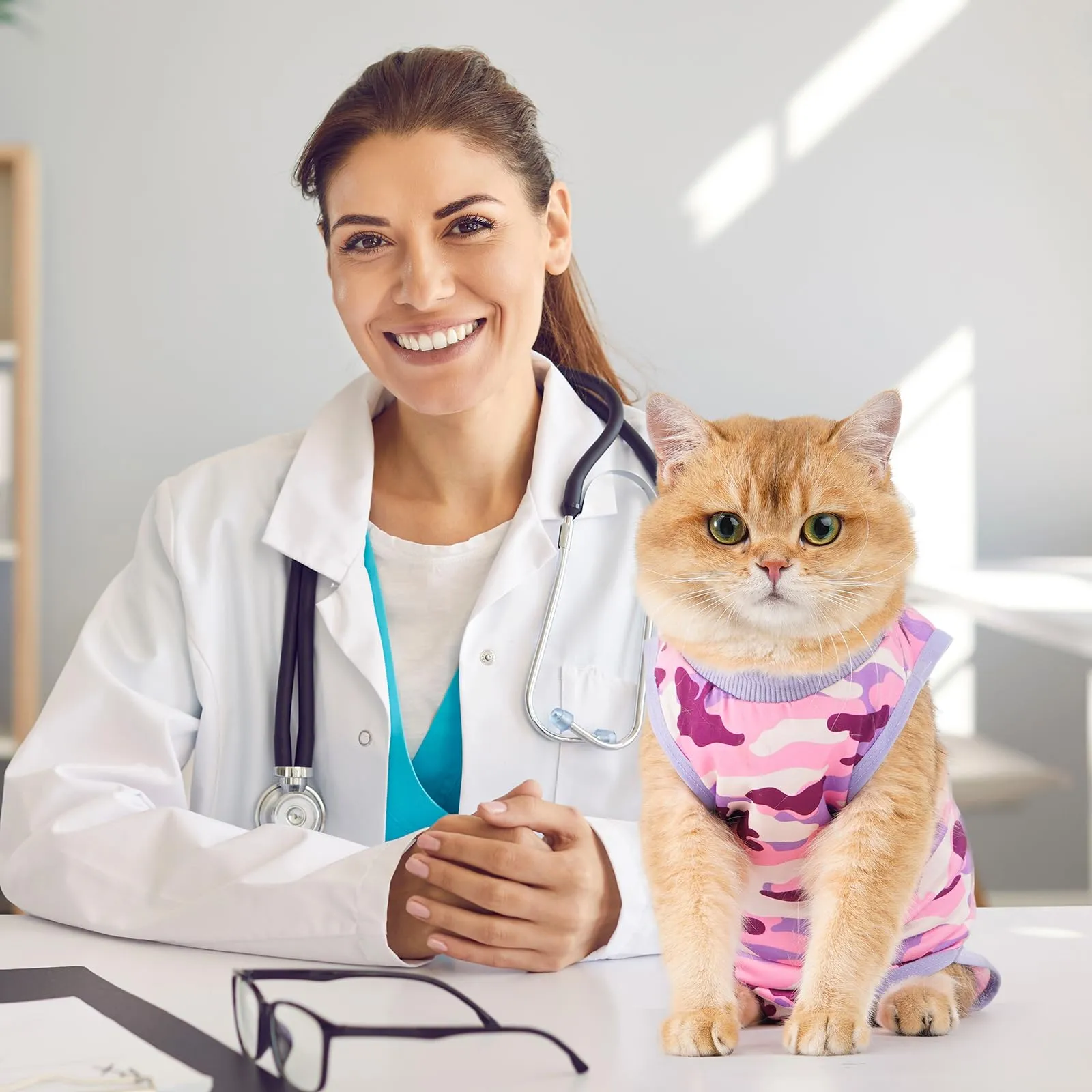 Avont Body Post Operatorio Gatto, Tutina Gatto Post Operatori Sterilizzazione, Cat Recovery Suit per Impedire Leccare Ferita Addominale Dopo l'intervento Chirurgico -Purplecamo(L) - immagine 2