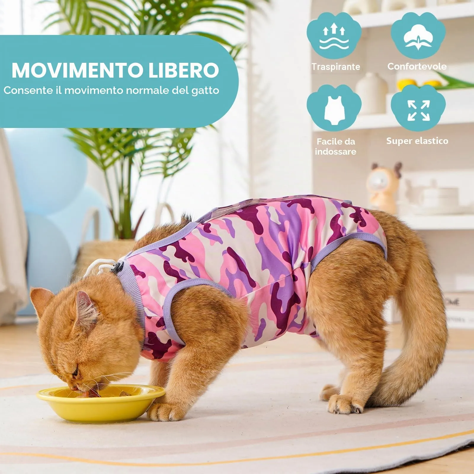 Avont Body Post Operatorio Gatto, Tutina Gatto Post Operatori Sterilizzazione, Cat Recovery Suit per Impedire Leccare Ferita Addominale Dopo l'intervento Chirurgico -Purplecamo(L) - immagine 4
