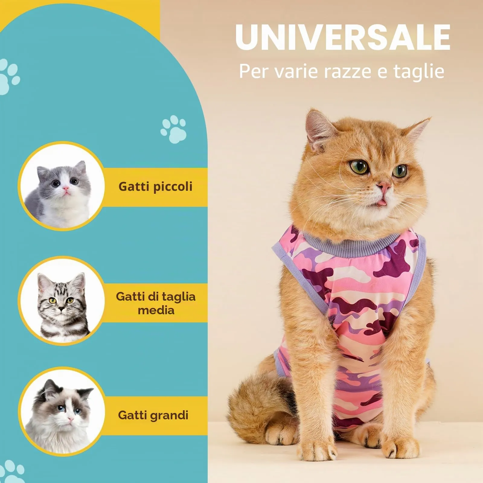 Avont Body Post Operatorio Gatto, Tutina Gatto Post Operatori Sterilizzazione, Cat Recovery Suit per Impedire Leccare Ferita Addominale Dopo l'intervento Chirurgico -Purplecamo(L) - immagine 6
