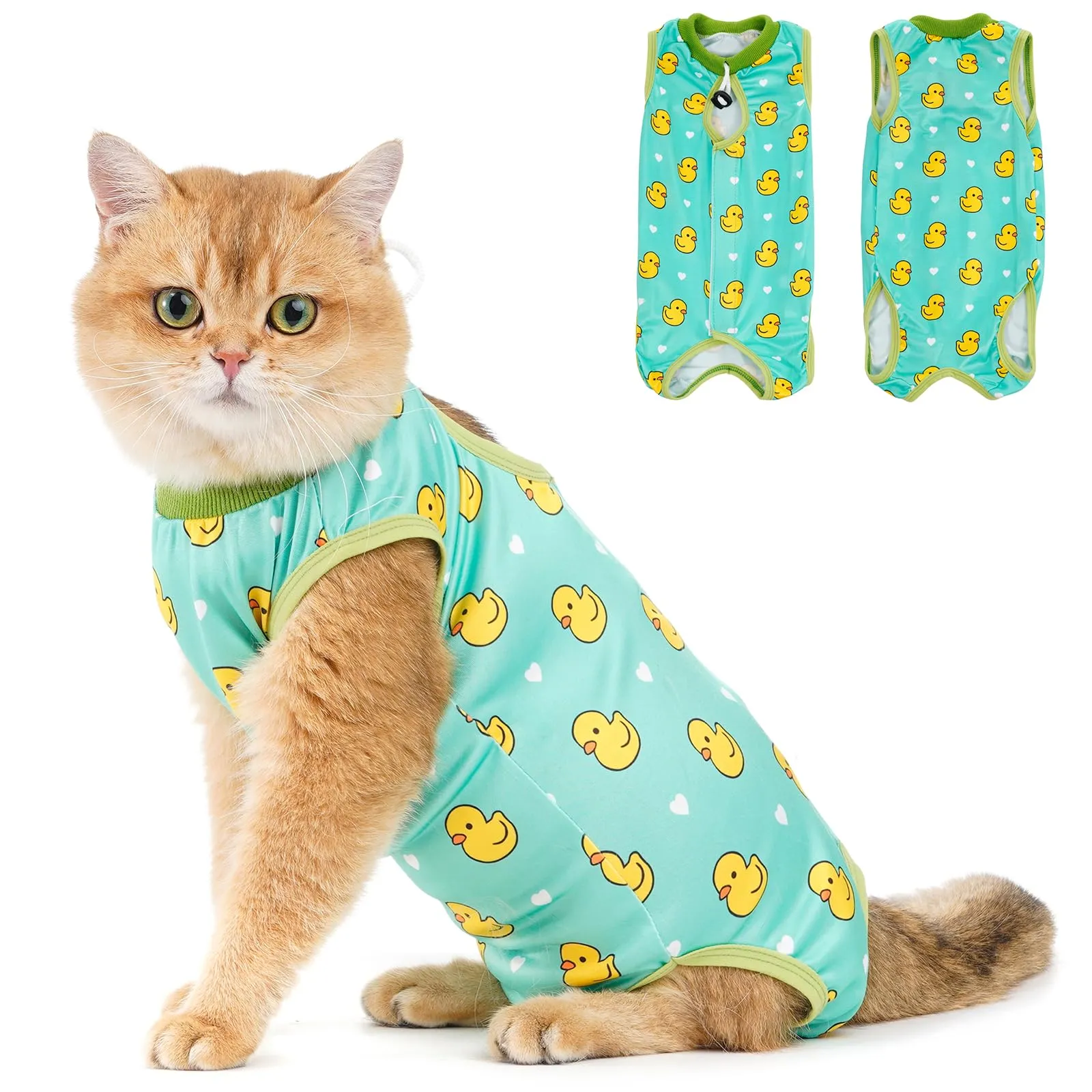 Avont Body Post Operatorio Gatto, Tutina Gatto Post Operatori Sterilizzazione, Cat Recovery Suit per Impedire Leccare Ferita Addominale Dopo l'intervento Chirurgico -Anatra(L) - immagine 1