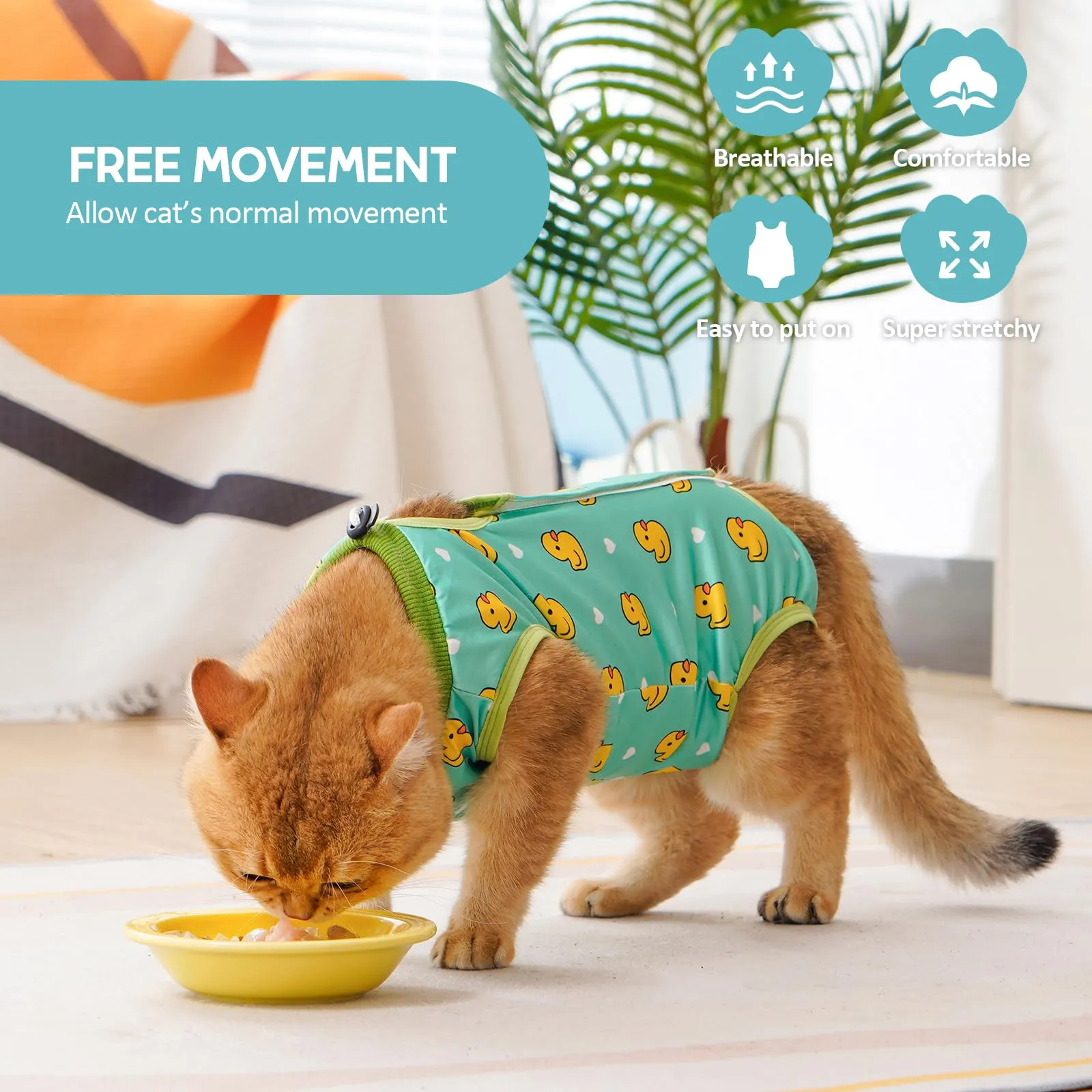 Avont Body Post Operatorio Gatto, Tutina Gatto Post Operatori Sterilizzazione, Cat Recovery Suit per Impedire Leccare Ferita Addominale Dopo l'intervento Chirurgico -Anatra(L) - immagine 3