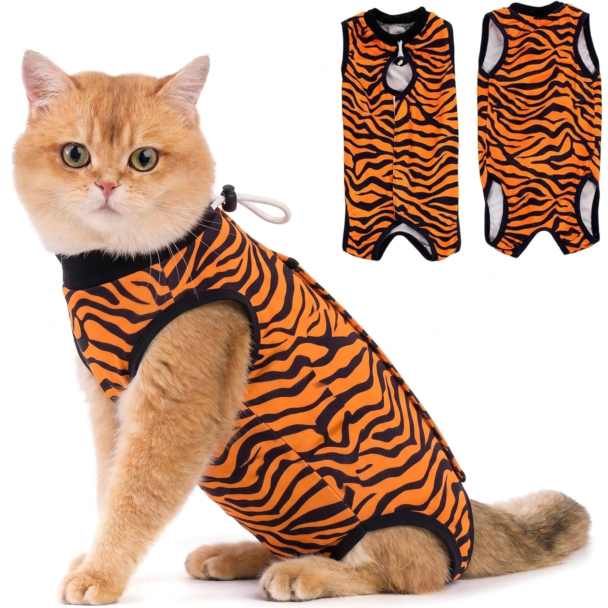 Avont Body Post Operatorio Gatto, Tutina Gatto Post Operatori Sterilizzazione, Cat Recovery Suit per Impedire Leccare Ferita Addominale Dopo l'intervento Chirurgico -Tigre(M) - immagine 1