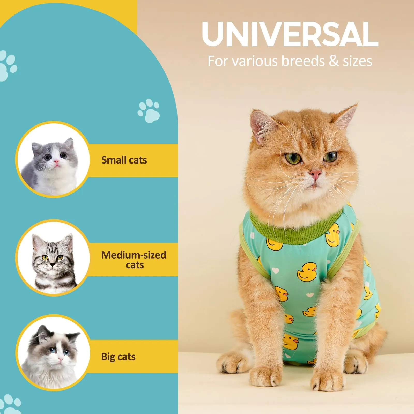 Avont Body Post Operatorio Gatto, Tutina Gatto Post Operatori Sterilizzazione, Cat Recovery Suit per Impedire Leccare Ferita Addominale Dopo l'intervento Chirurgico -Anatra(MX) - immagine 5