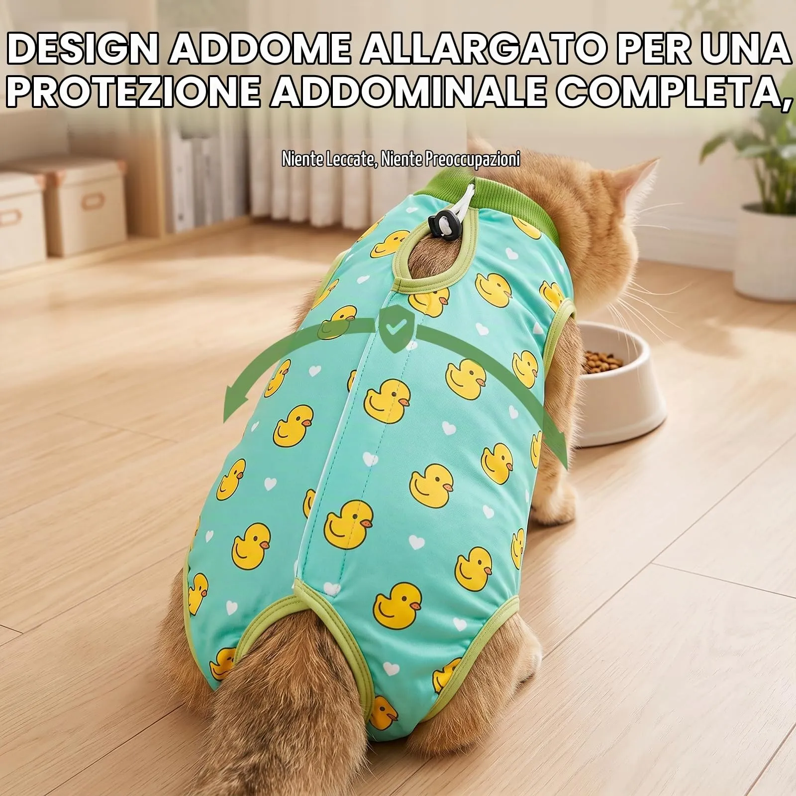 Avont Body Post Operatorio Gatto, Tutina Gatto Post Operatori Sterilizzazione, Cat Recovery Suit per Impedire Leccare Ferita Addominale Dopo l'intervento Chirurgico -Anatra(MX) - immagine 7