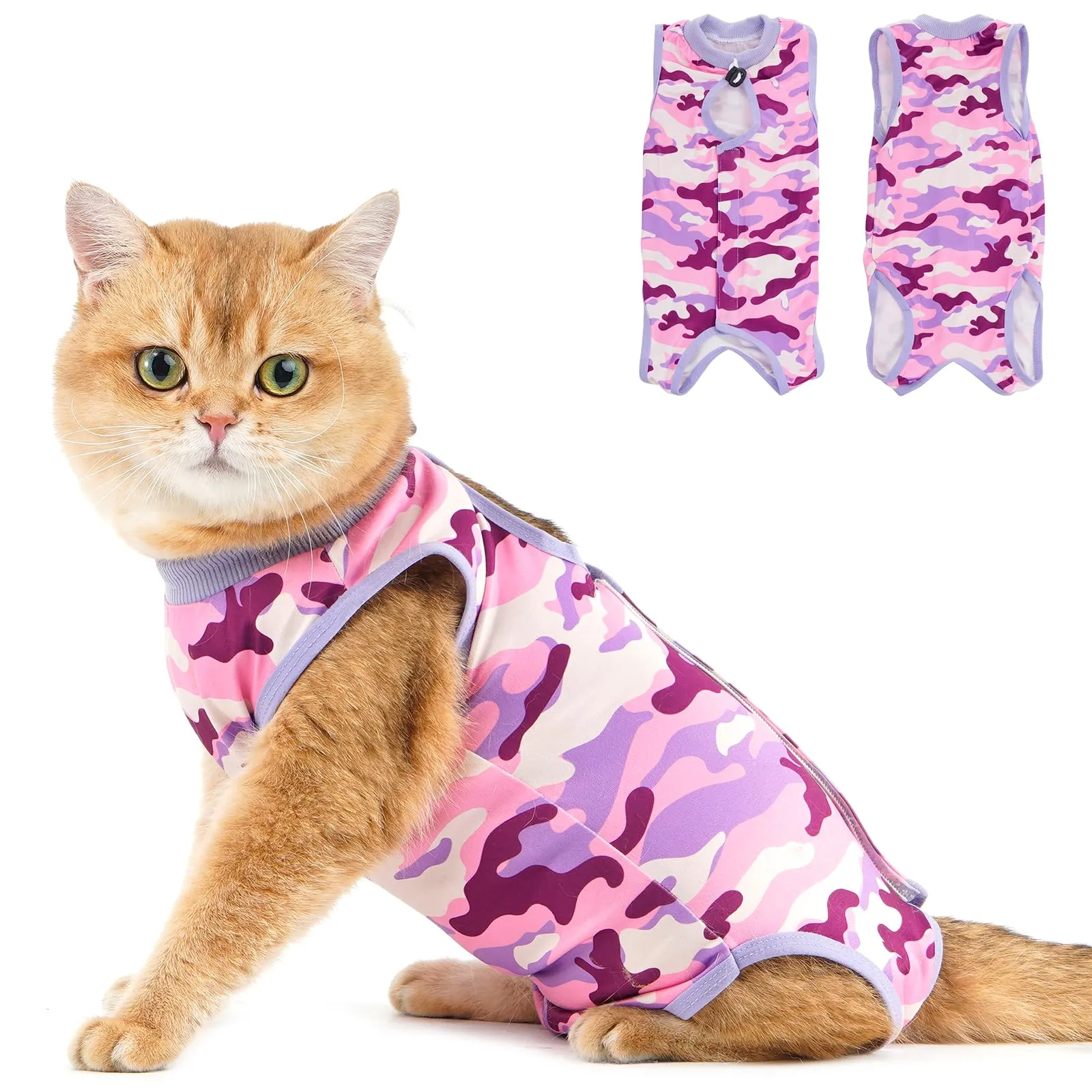 Avont Body Post Operatorio Gatto, Tutina Gatto Post Operatori Sterilizzazione, Cat Recovery Suit per Impedire Leccare Ferita Addominale Dopo l'intervento Chirurgico -Purplecamo(S) - immagine 1