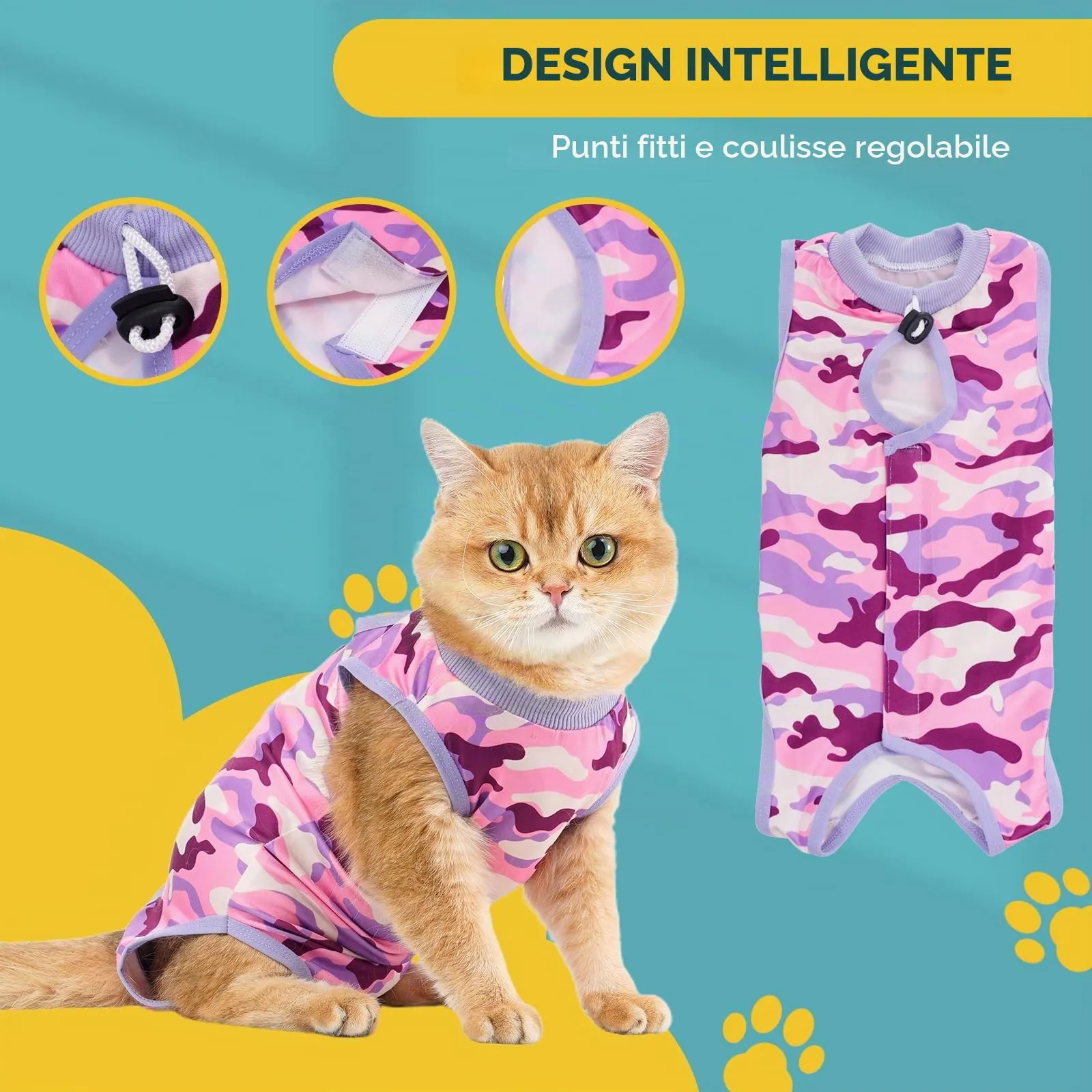 Avont Body Post Operatorio Gatto, Tutina Gatto Post Operatori Sterilizzazione, Cat Recovery Suit per Impedire Leccare Ferita Addominale Dopo l'intervento Chirurgico -Purplecamo(S) - immagine 7