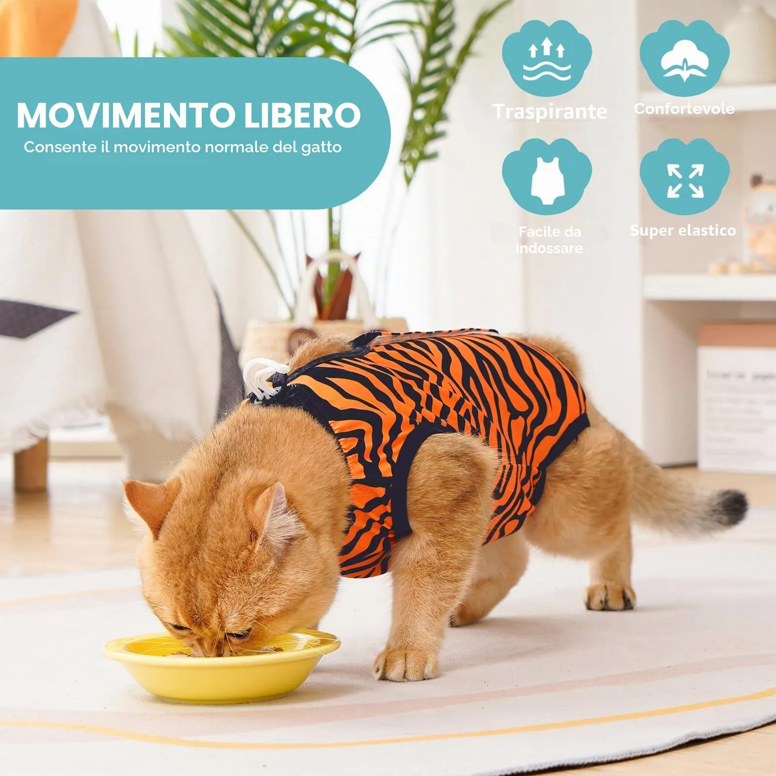 Avont Body Post Operatorio Gatto, Tutina Gatto Post Operatori Sterilizzazione, Cat Recovery Suit per Impedire Leccare Ferita Addominale Dopo l'intervento Chirurgico -Tigre(L) - immagine 4