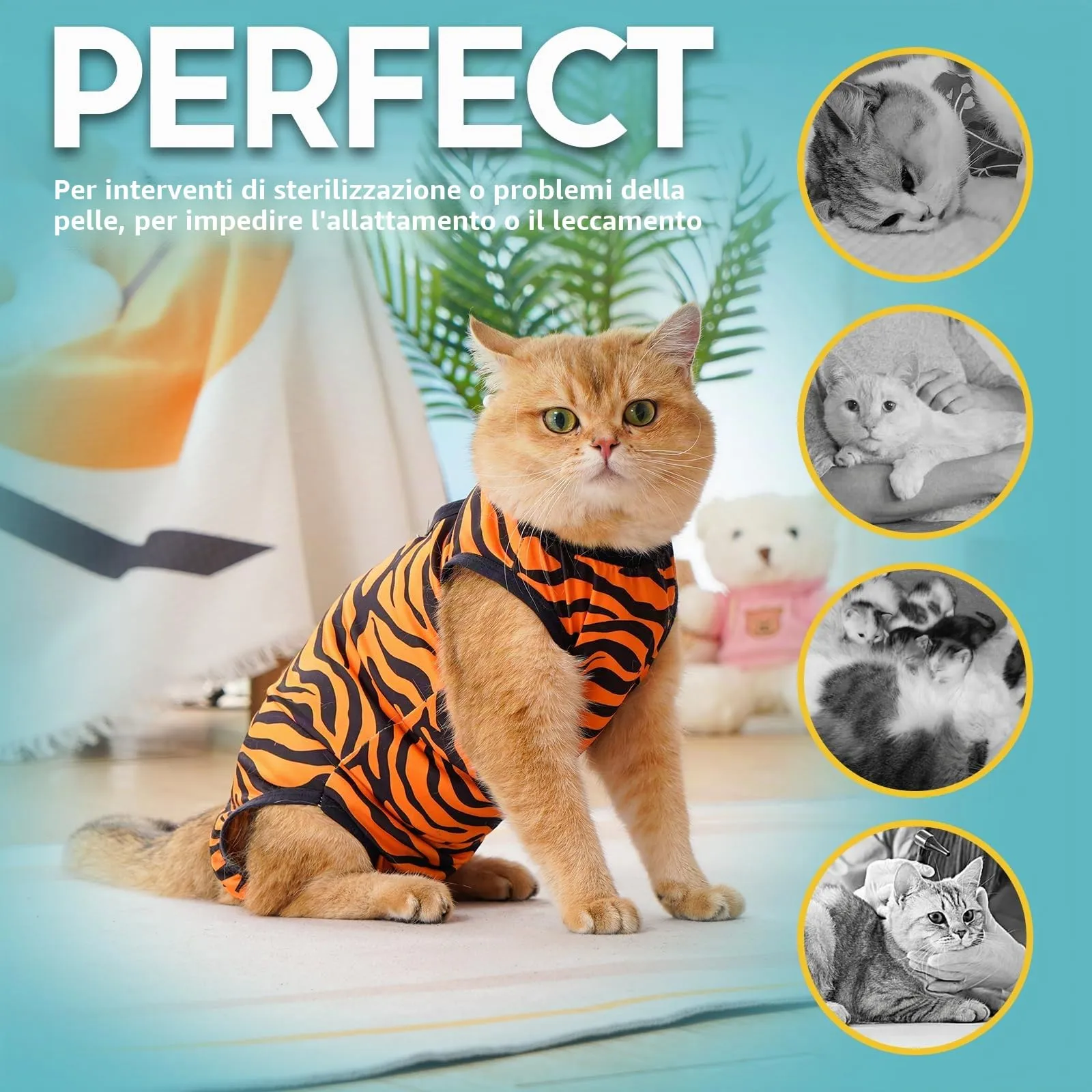 Avont Body Post Operatorio Gatto, Tutina Gatto Post Operatori Sterilizzazione, Cat Recovery Suit per Impedire Leccare Ferita Addominale Dopo l'intervento Chirurgico -Tigre(L) - immagine 5