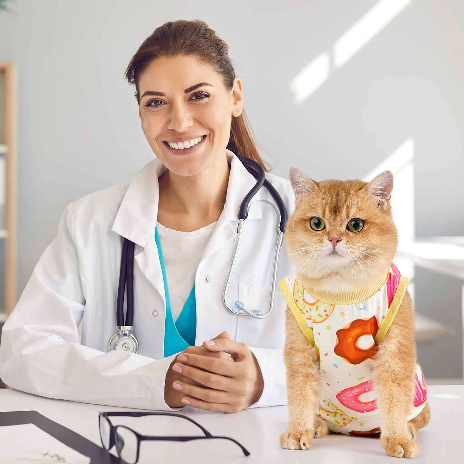Avont Body Post Operatorio Gatto, Tutina Gatto Post Operatori Sterilizzazione, Cat Recovery Suit per Impedire Leccare Ferita Addominale Dopo l'intervento Chirurgico -Ciambella(S) - immagine 2
